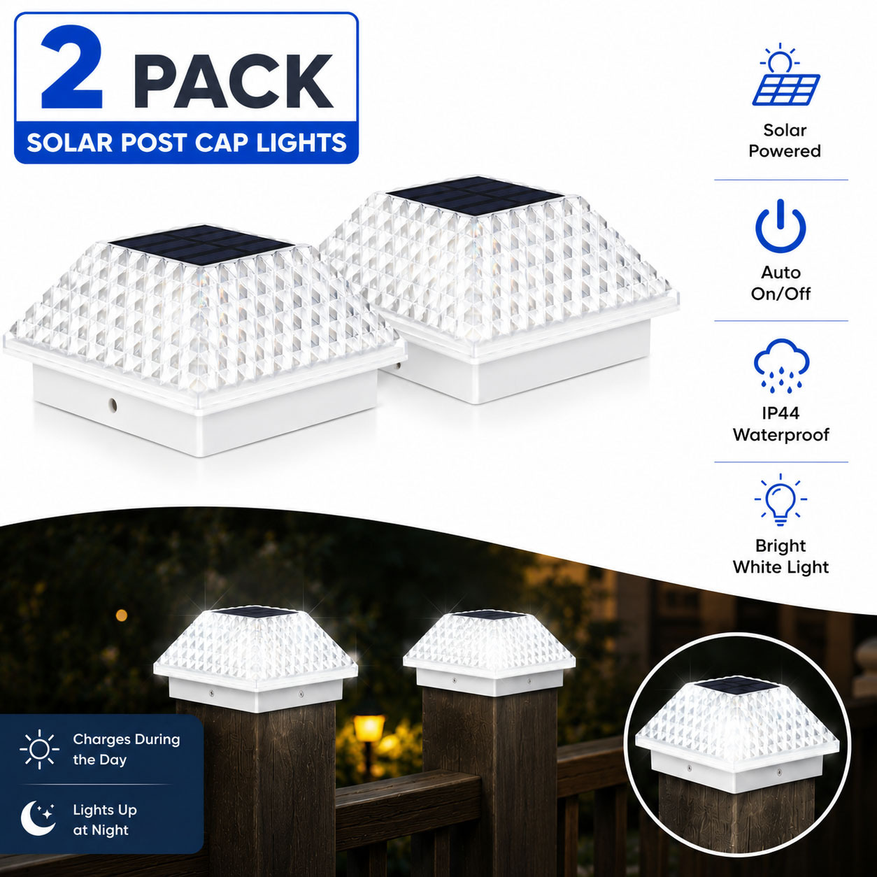 TEMU Taylor & Brown 2 Pack Solar Post Lights - Waterproof Outdoor Fence & Deck Lamps For 3.5x3.5/4x4 Posts, Garden & Patio Décor