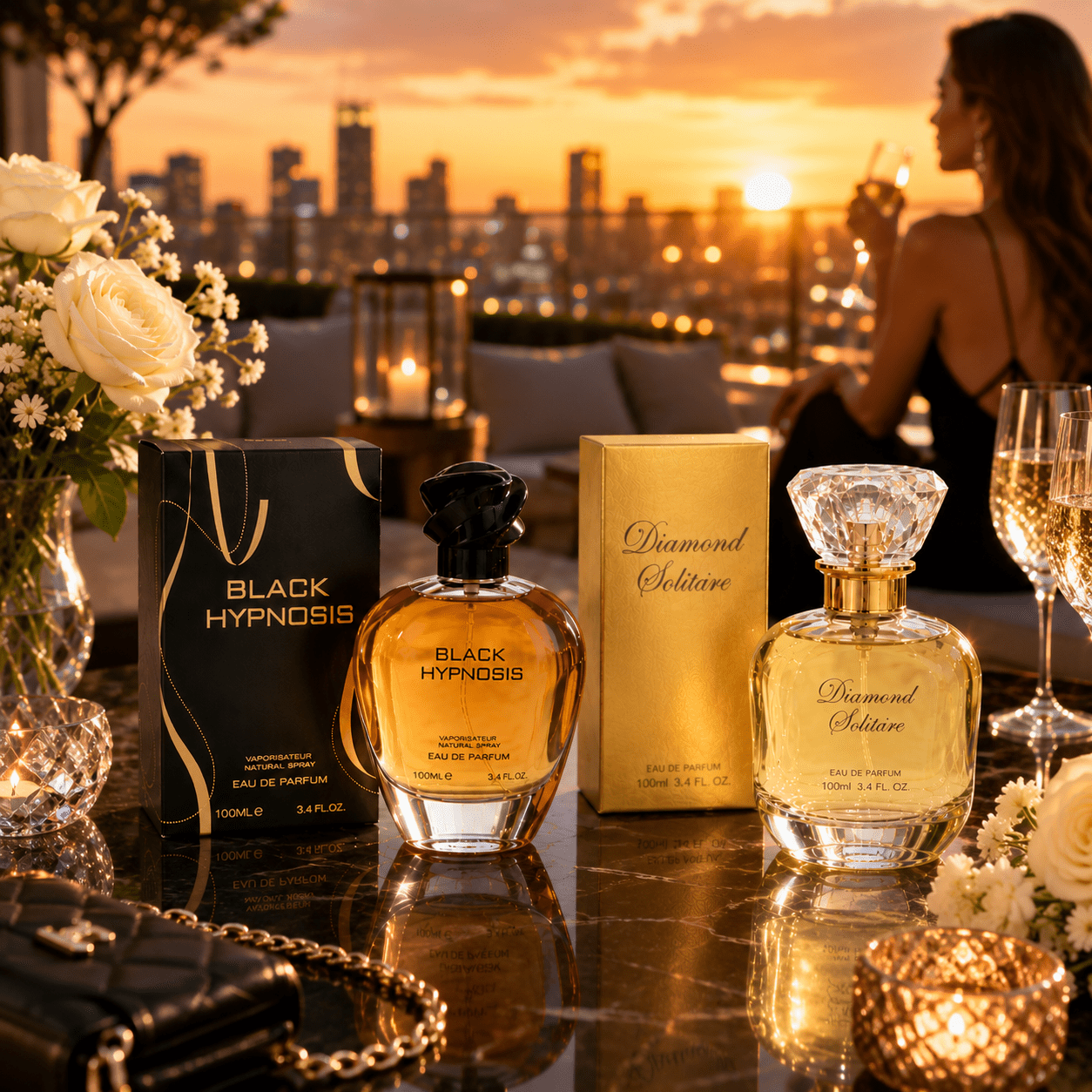 TEMU Perfume For Woman – Diamond Solitaire And Black Hypnosis 100ml X 2 Edp Elegant Fragrance Duo With Golden Floral Radiance And Warm Evening Modern