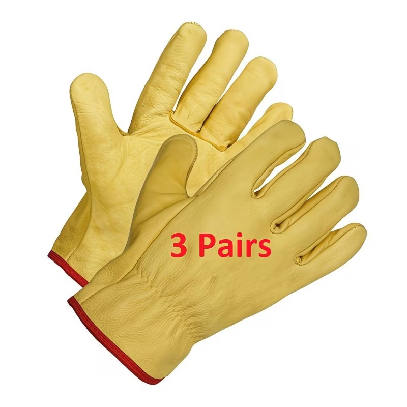 TEMU 3 Pairs Of Driver Gloves Yellow Leather Gloves For Lorry Drivers Soft Leather Gloves With Heavy Duty