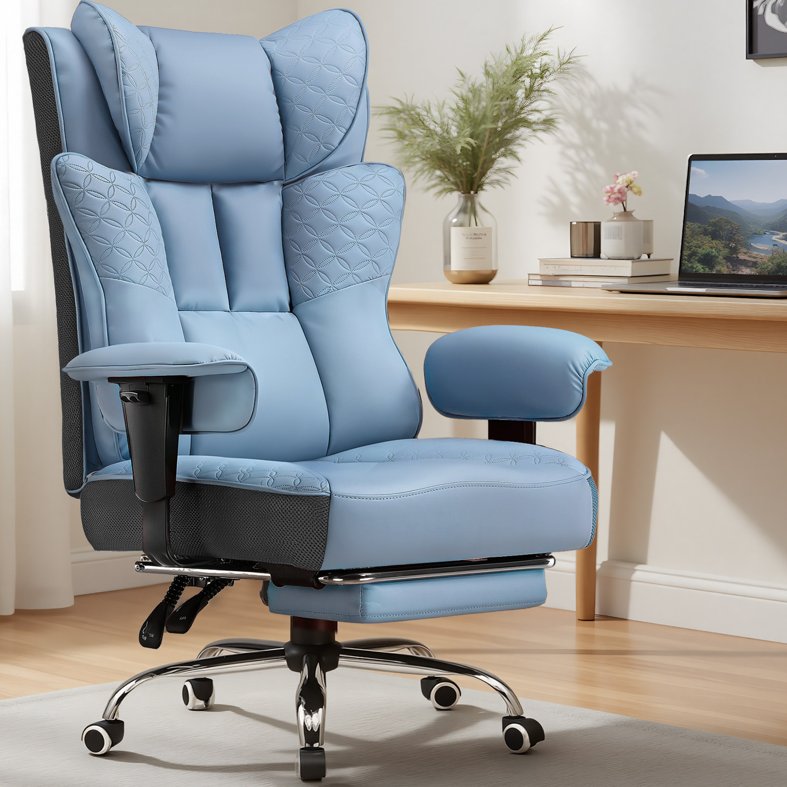 Image of Luckracer Gaming Chair, Ergonomic Office Chair With Footrest For Tall And Heavy Individuals, 150° Adjustable Backrest & Soft Armrests, Computer Chair Executive Chair For Office & Gaming, Pu