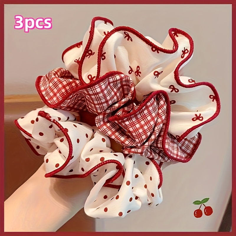 Set of 3 Premium Hair Accessories, Polka Dot Ponytail Holder
