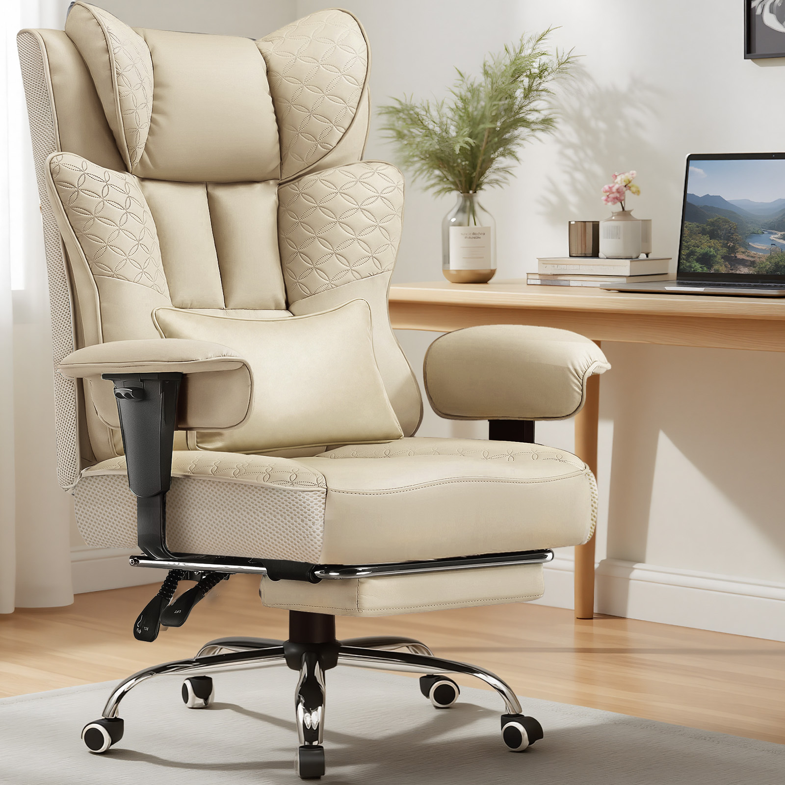 Luckracer Gaming Chair, Ergonomic Office Chair With Footrest For Tall And Heavy Individuals, 150° Adjustable Backrest & Soft Armrests, Computer Chair Executive Chair For Office & Gaming, Pu