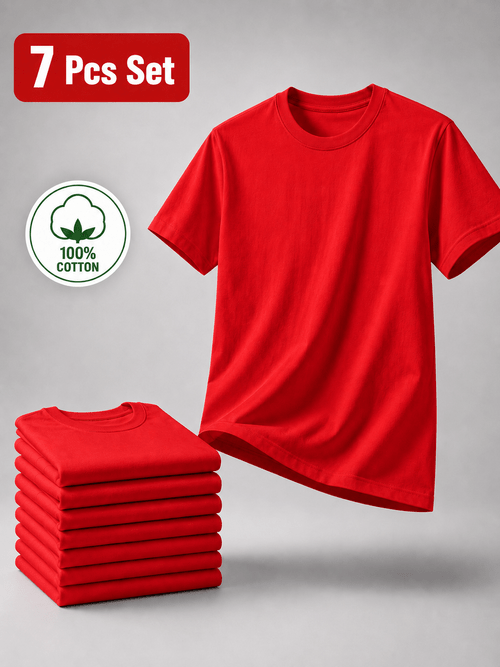 Artikelbild 7er-pack herren t-shirts 100% baumwolle, kurzarm rundhals basic shirts einfarbig, weich leicht atmungsaktiv, unterziehshirts für freizeit sport fitness arbeit reisen, sommer frühling, blau rot grau