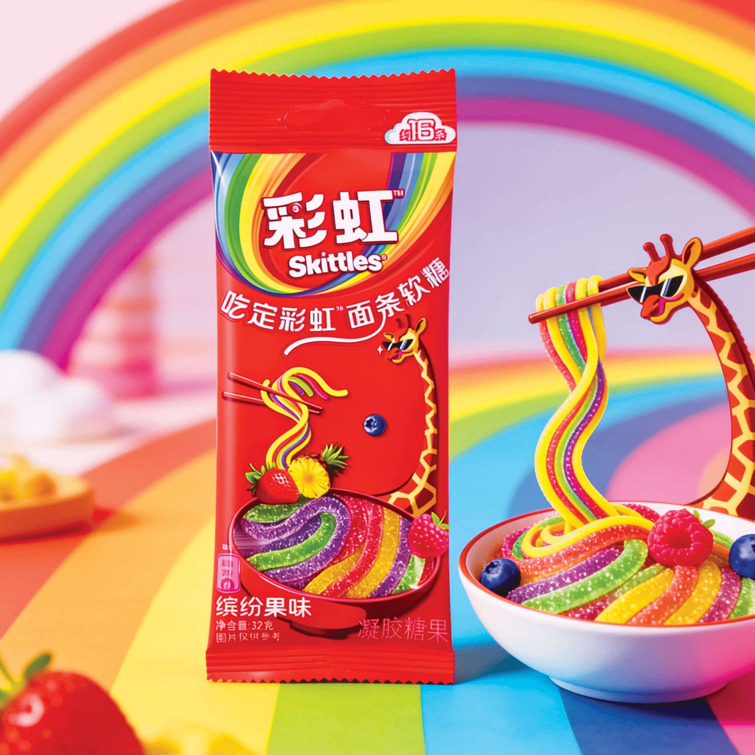 2-pack - Skittles Noodle Gummy Rainbow – Fruit Gummy Strips In Noodle Shape With Fruity Mix 2x32g