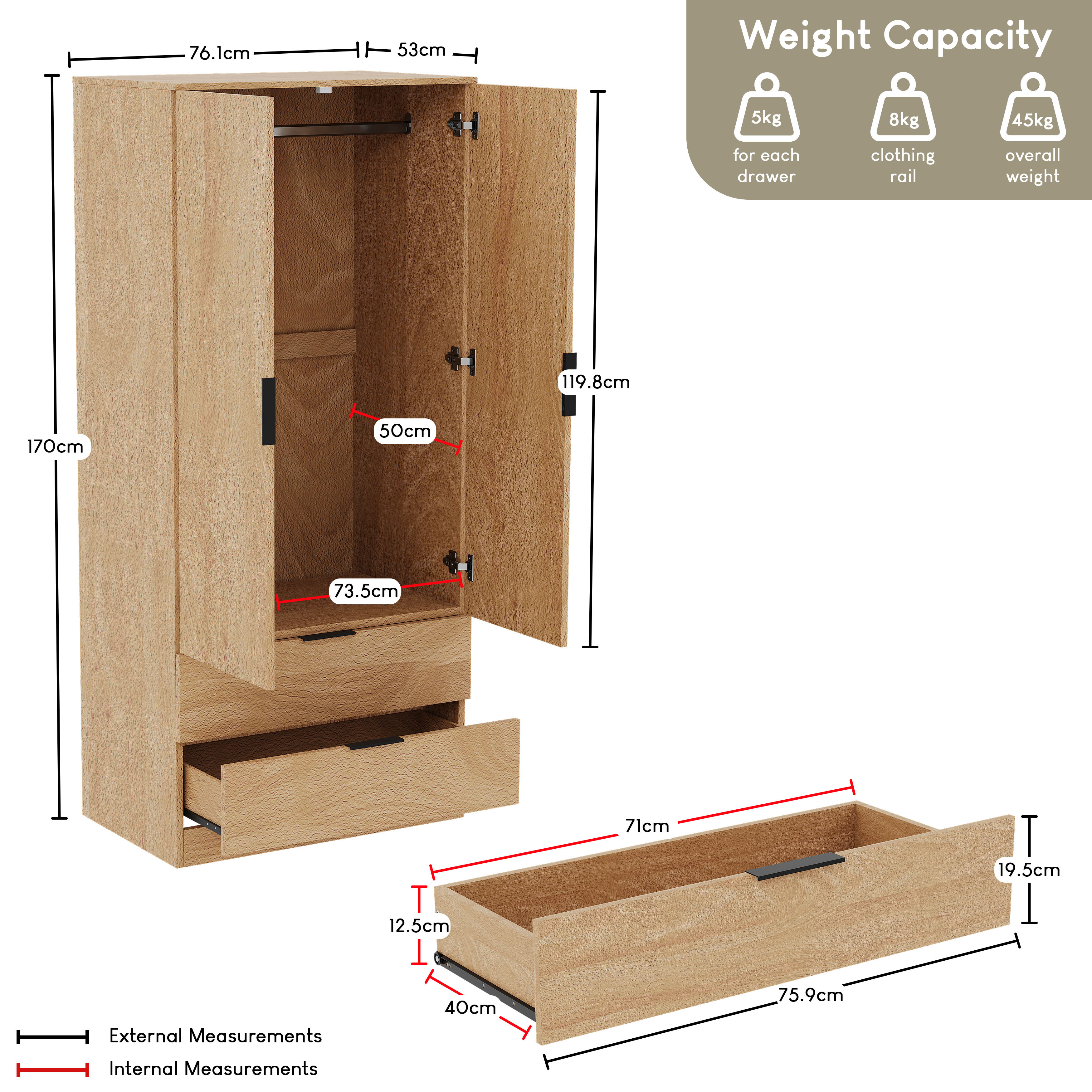 Trega 3 Piece Bedroom Set, Stylish Storage Solution