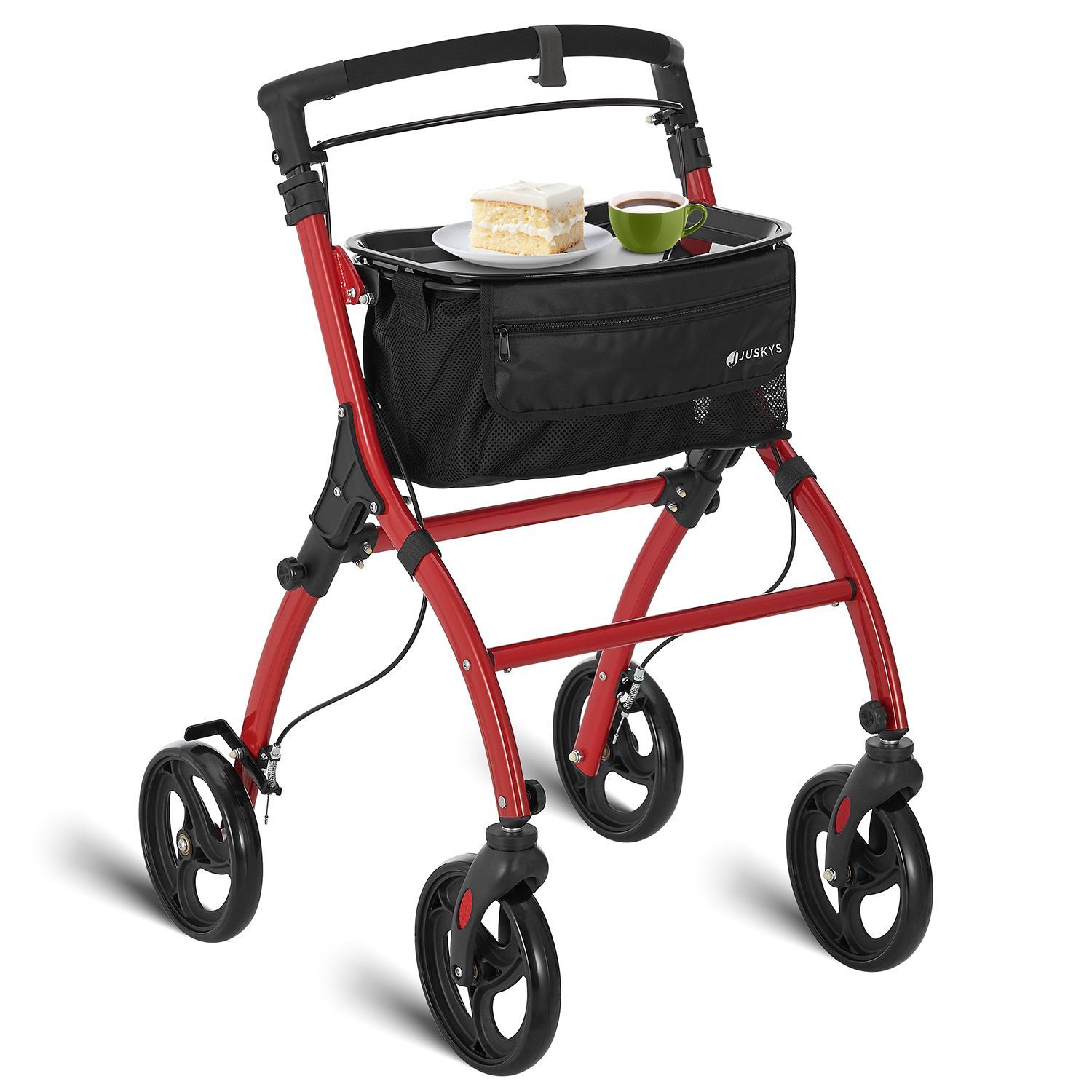 Aluminum Active Home Rollator With Transport Bag & Tray Indoor Rollator, Narrow, Light & Foldable For Seniors