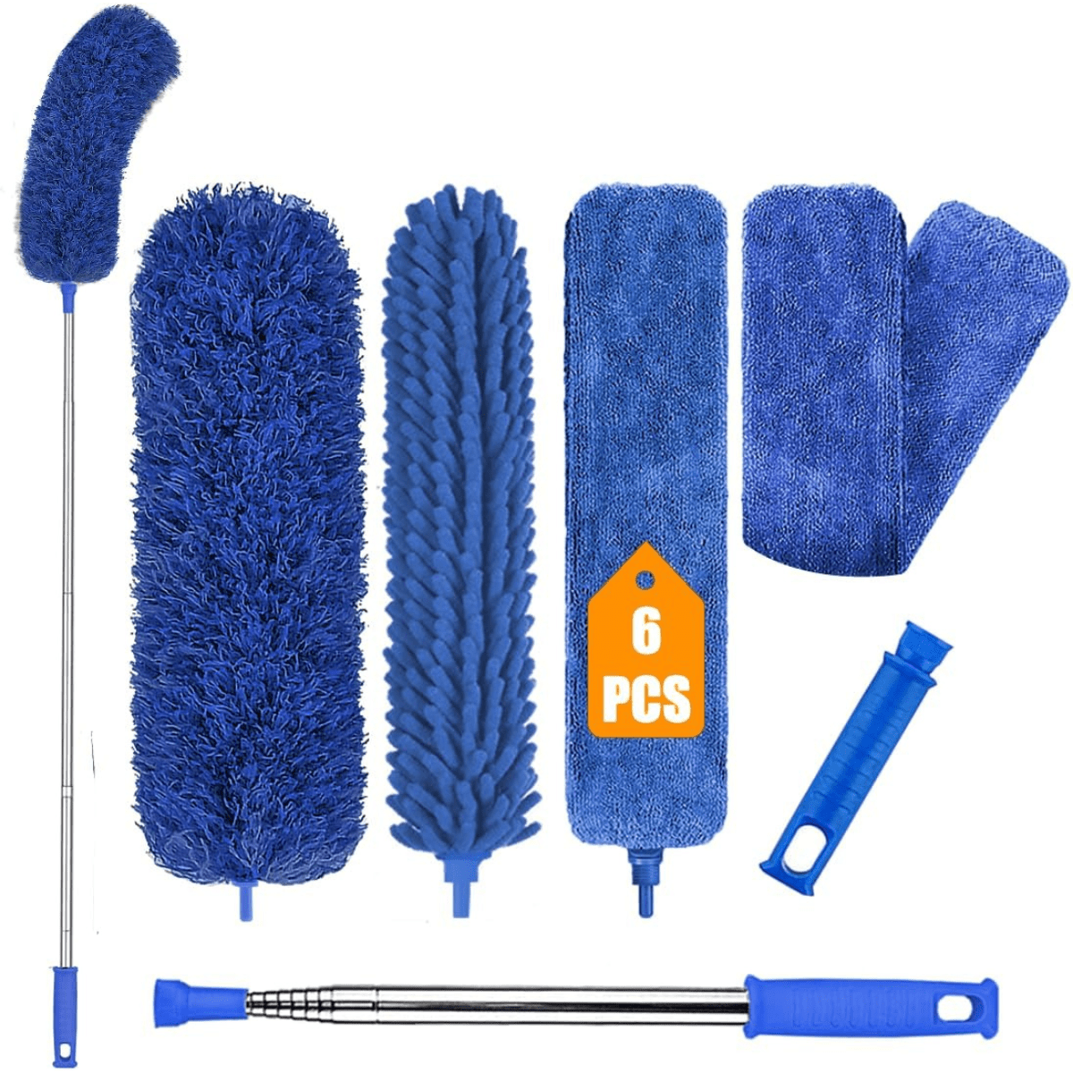 TEMU 6pcs Microfiber Duster Cleaning Kit - Extendable Feather Duster - Telescoping Extension Pole 100 Inch, Reusable Dusters, Washable Lightweight