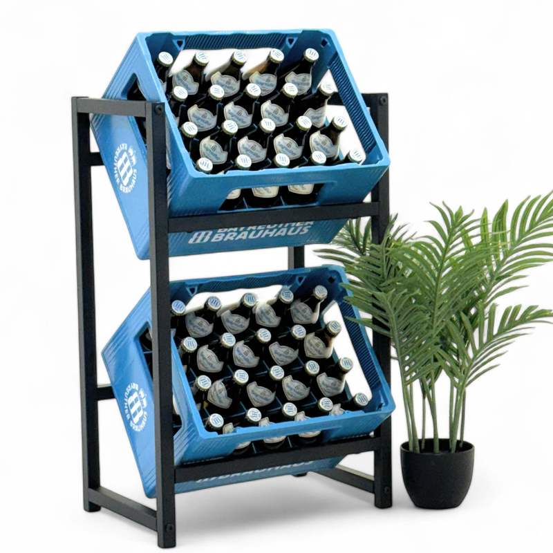 Image of Narrow Black Metal Beverage Crate Rack For 2 Crates, Standing Beverage Crate Holder, Bottle Crate Shelf, Beverage Crate Stand