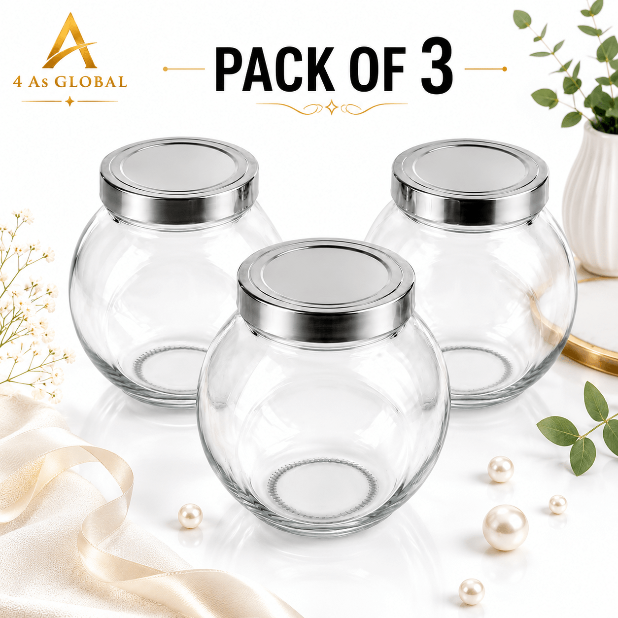 TEMU Glass Storage Jars 3 Pack Glass Containers With Leakproof Lid, Glass Spice Containers For Spices, Kitchen Containers Perfect For Salt, Pepper,