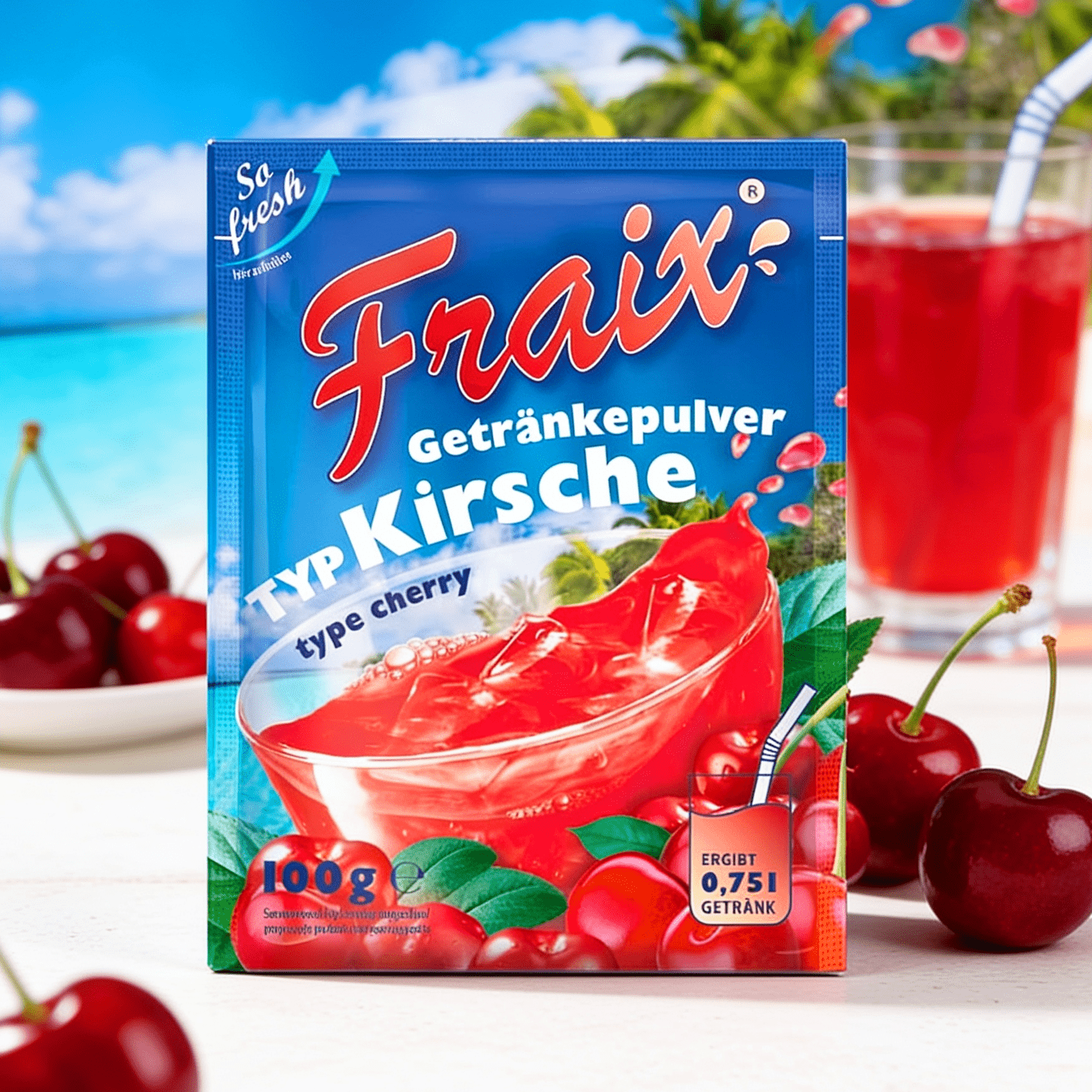 3rd Pack - Fraix Beverage Powder Cherry - Instant Beverage Powder With Cherry Flavor 3x100g