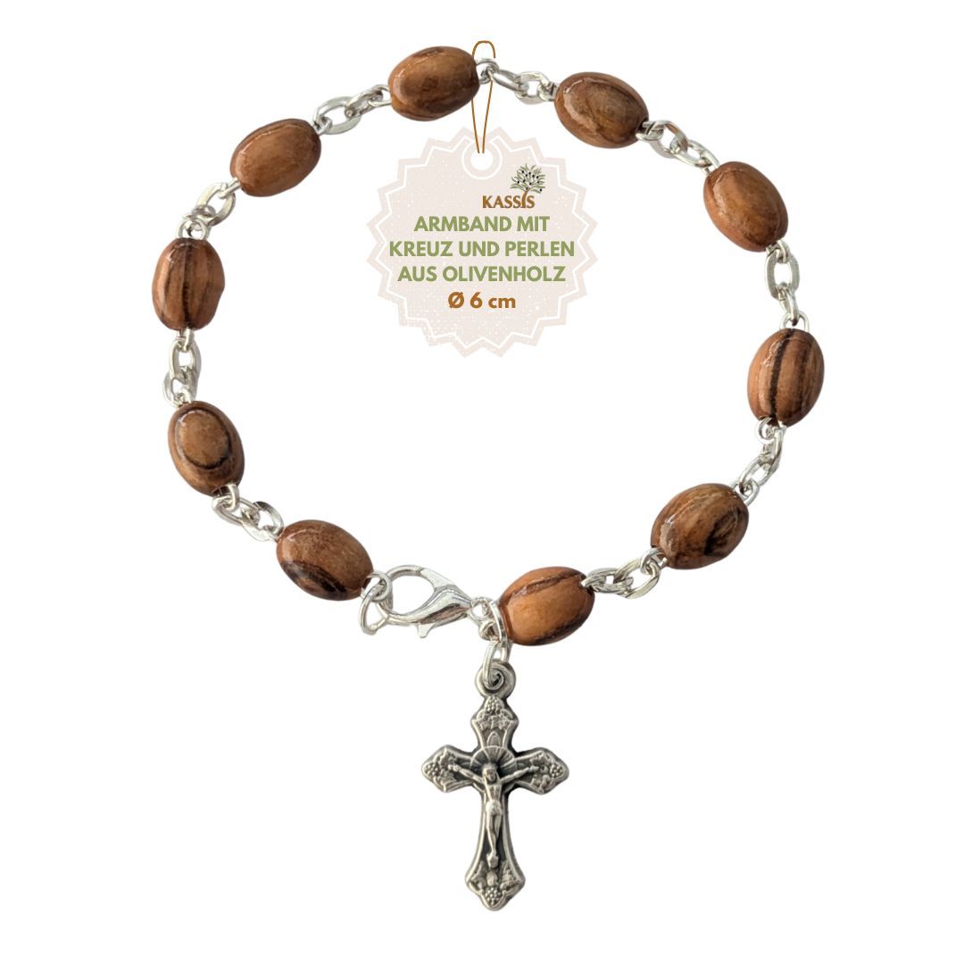 Olive Wood Bracelet With Oval Pearls | Pearl Bracelet For , Baptism Gift, Communion