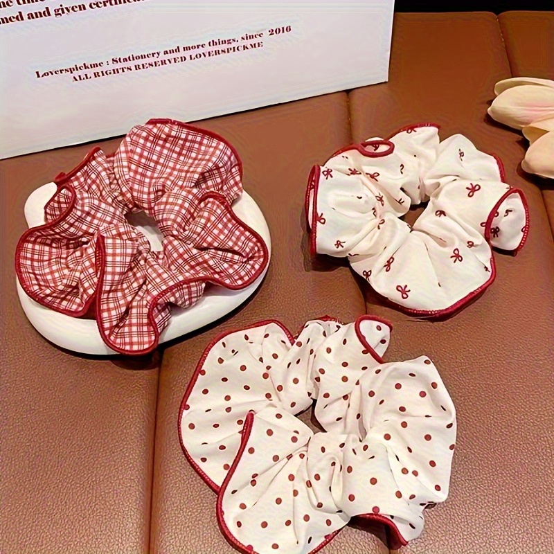 Set of 3 Premium Hair Accessories, Polka Dot Ponytail Holder