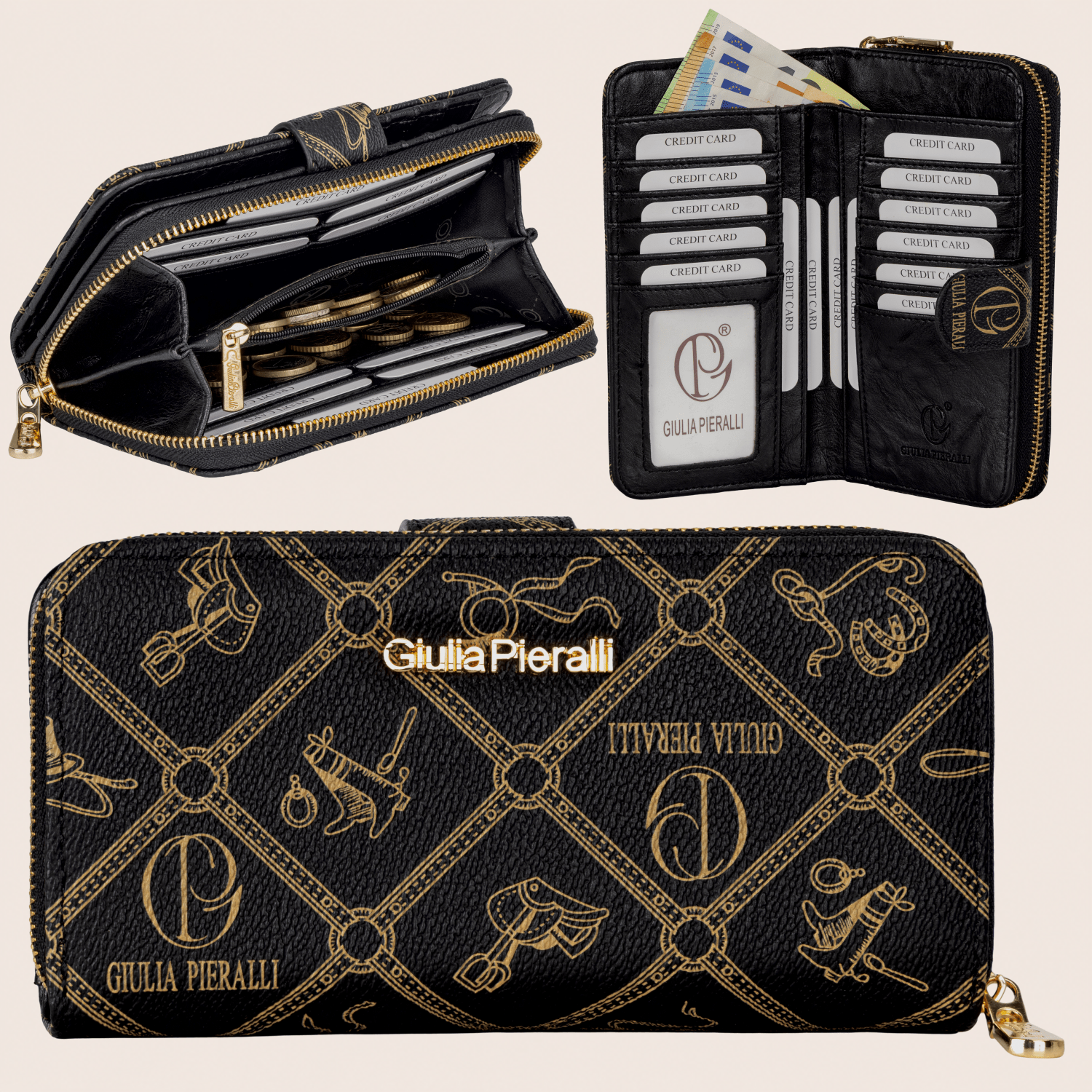 Image of Ladies' Wallet, Pieralli Xl Leather Wallet, Horizontal Format With Gift Box, 19 X 10 X 4 Cm, Colors