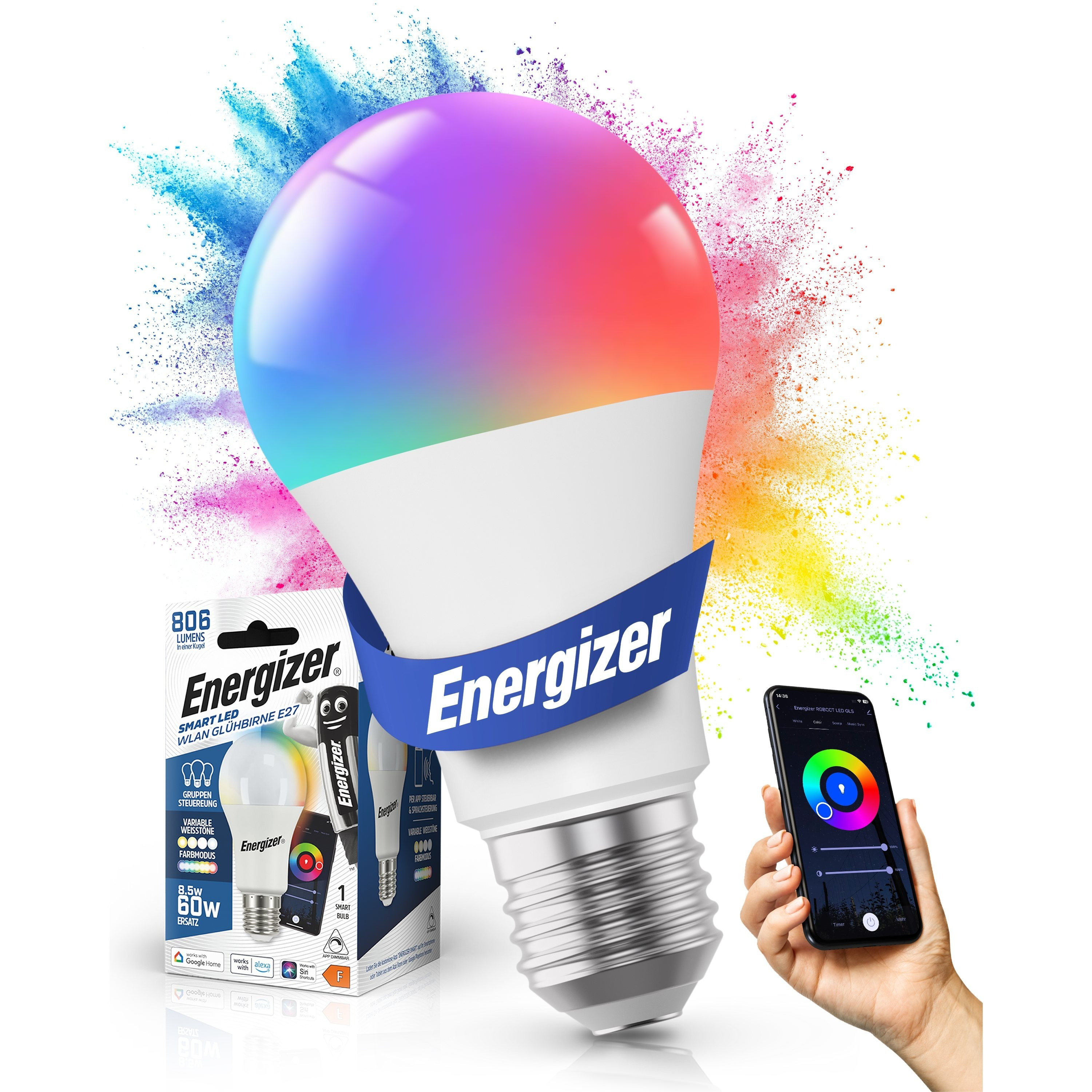 Image of Smart Led Wifi Light Bulb, E27, 8.5w, App Controlled, Smarthome, Compatible With Alexa, Google Home, And , No Required, Multicolor & Dimmable