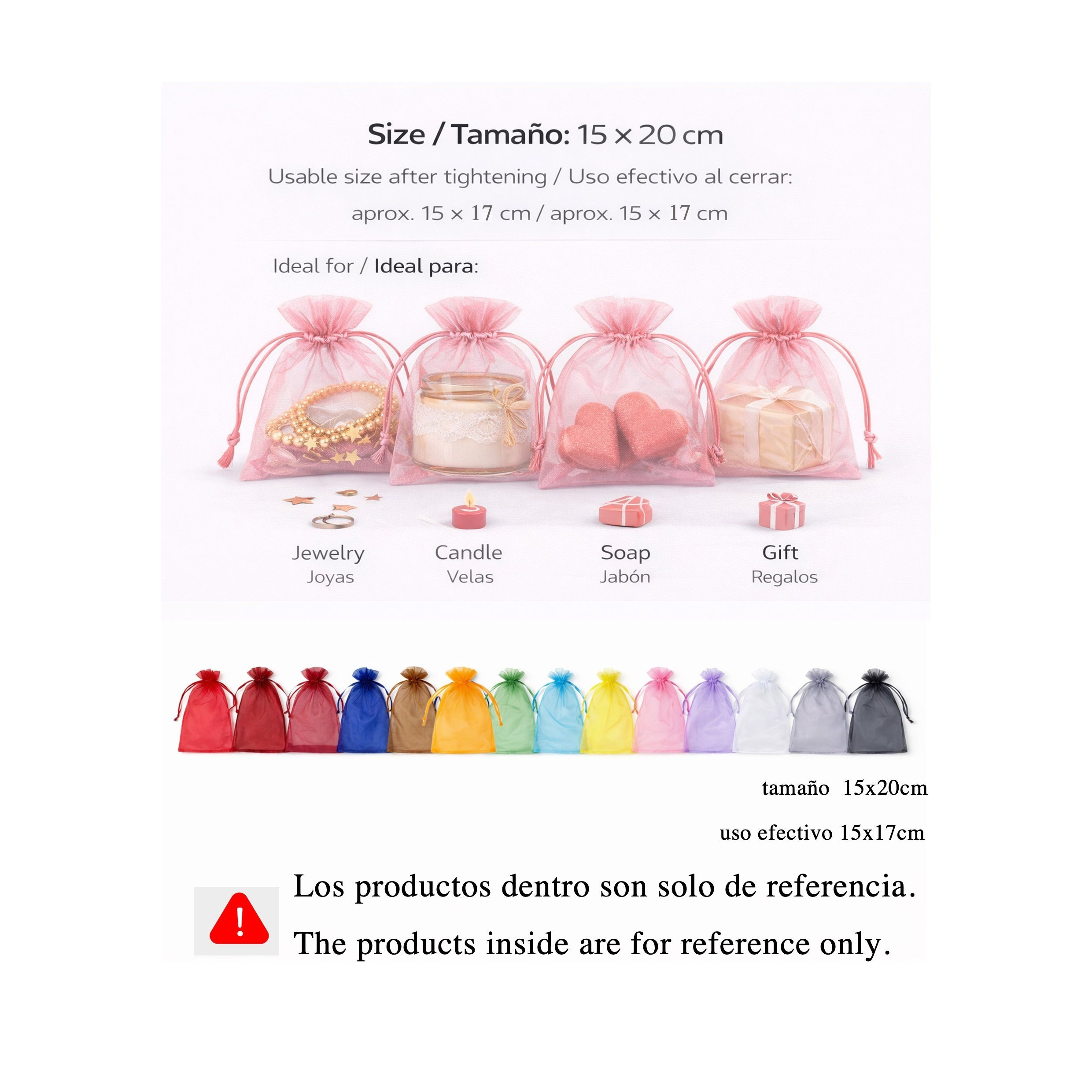 TEMU 100PCS Bolsitas de Organza Varios Colores 15x20cm, Bolsas con Cordón para Joyas, Regalos, y Detalles de , Todas las Temporadas
