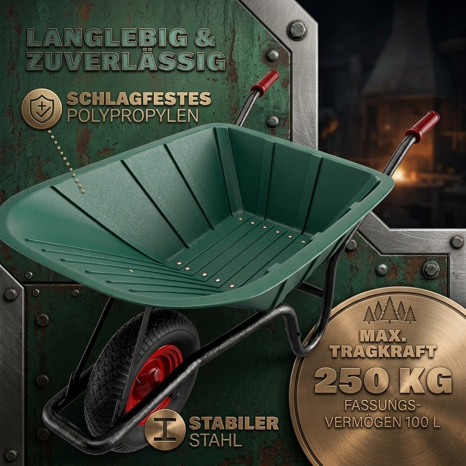 TEMU Chariot de Jardin 100 Litres Chariot de Construction Chariot de Jardin de Charge Jusqu'à 250Kg Pneus Pneumatiques Stable avec Bâche en Plastique