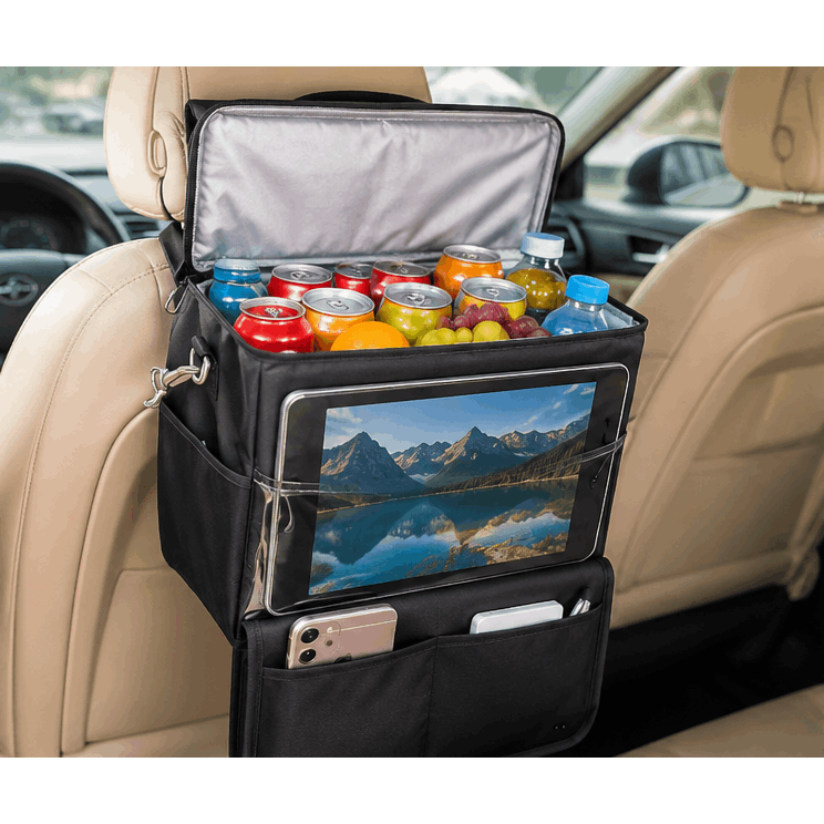 TEMU Organizador de Coche con Nevera Portátil 10L | Bolsa Térmica Asiento Trasero 30x13x24 Camping