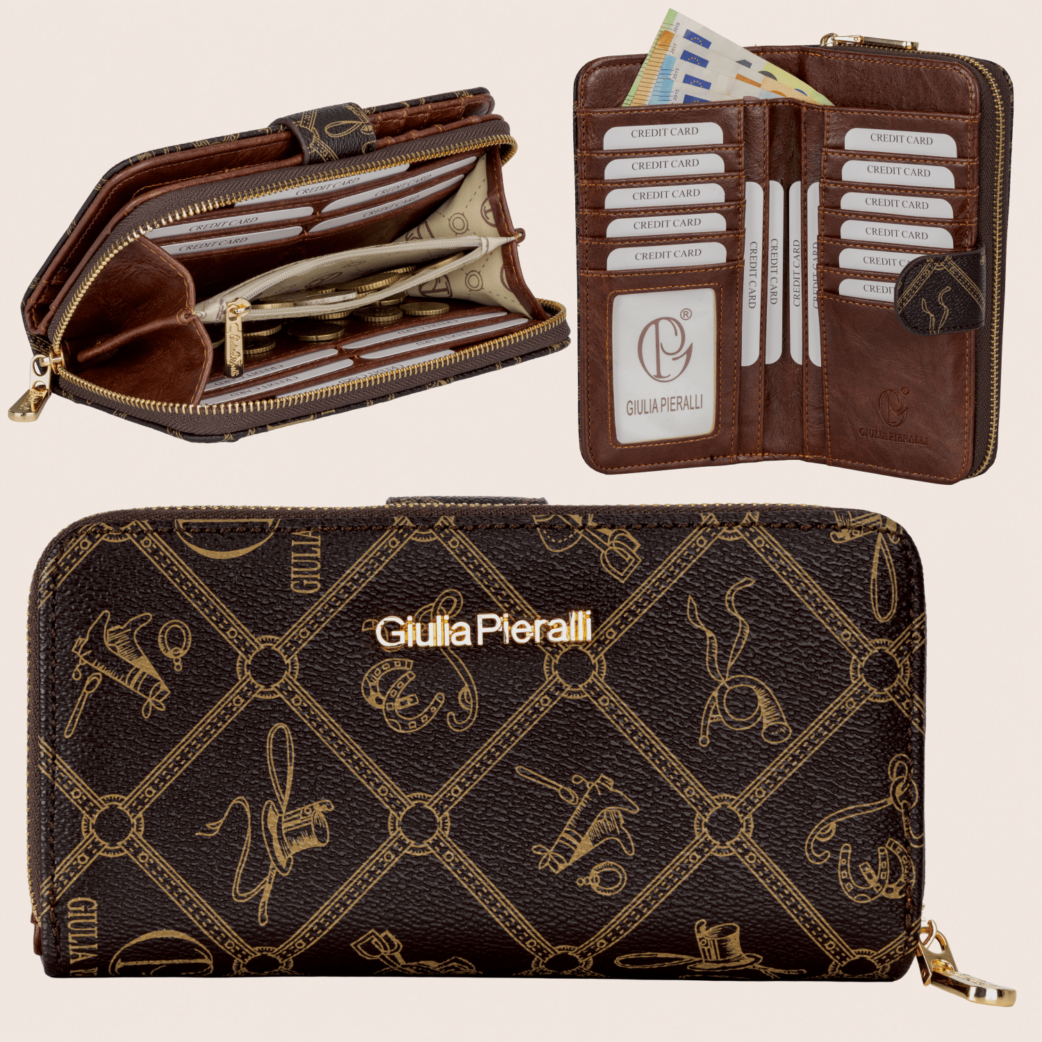 Ladies' Wallet, Pieralli Xl Leather Wallet, Horizontal Format With Gift Box, 19 X 10 X 4 Cm, Colors