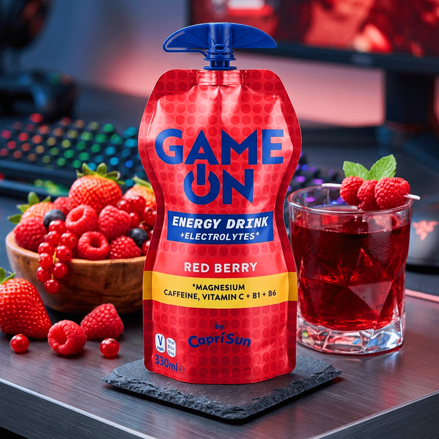 2-pack - Capri-sun Game On Red Berry - Energy Drink + Electrolytes – Caffeinated Refreshment Drink With Taurine, Vitamins, And Magnesium 2x330ml