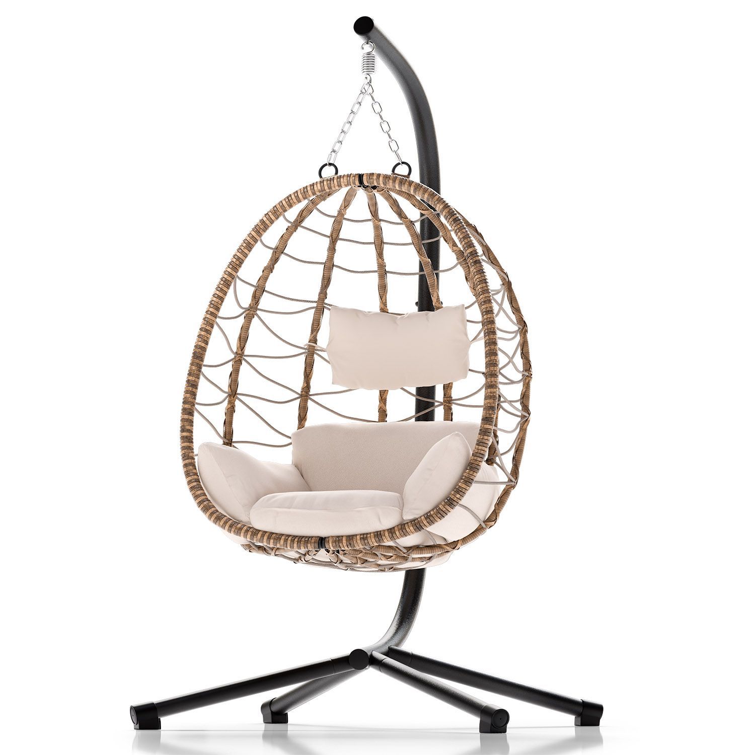 Image of Aria Hammock Chair With Adjustable Frame, Foldable & Ergonomic For Outdoor & Indoor Use Up To 130 Kg Poly Rattan Basket Hammock . Cushion Beige