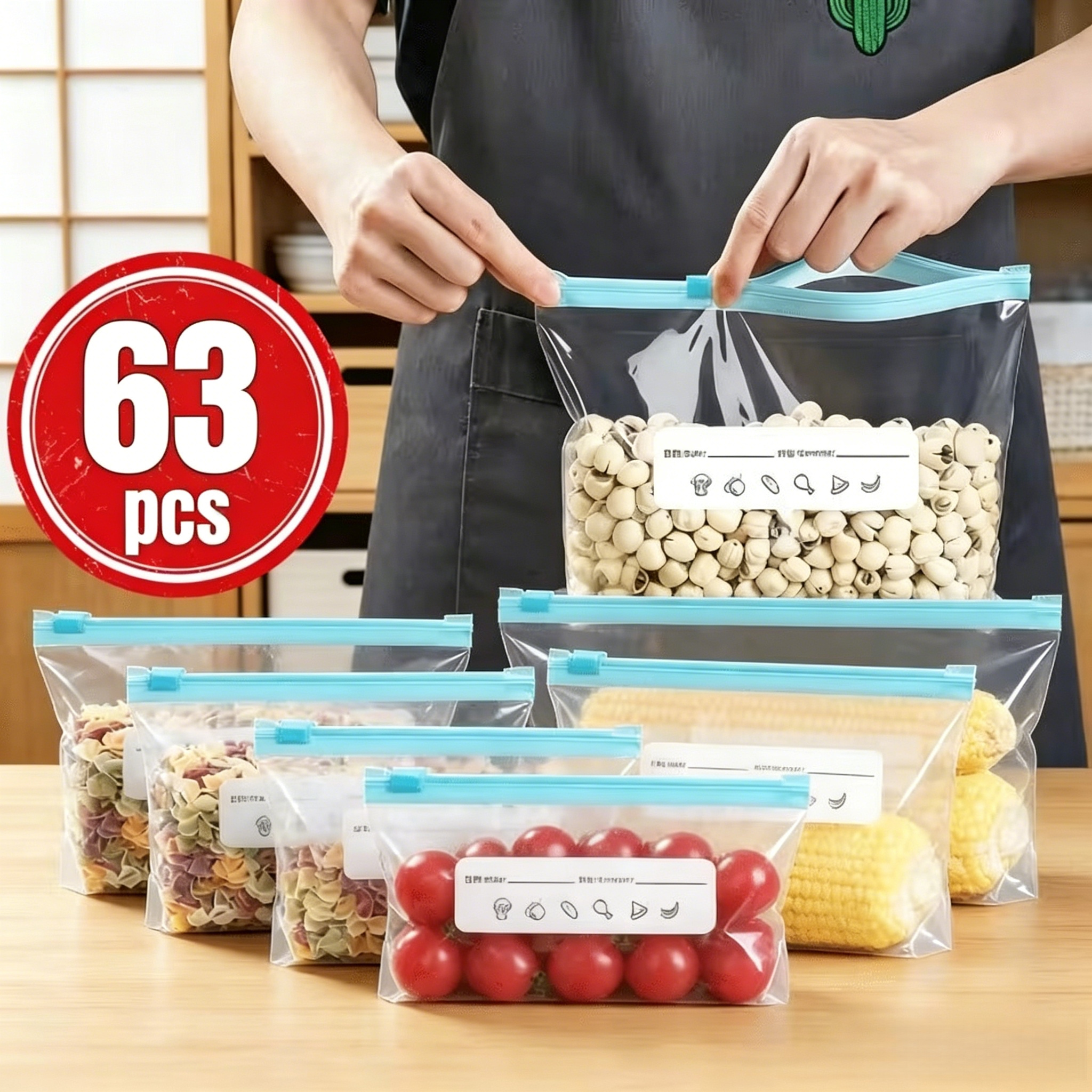 TEMU 79/63pcs 3-size Sealable Food Storage Bags - Reusable Zipper Storage Bags | Durable Zipper Design | Food-grade Material | High-quality Food Seal
