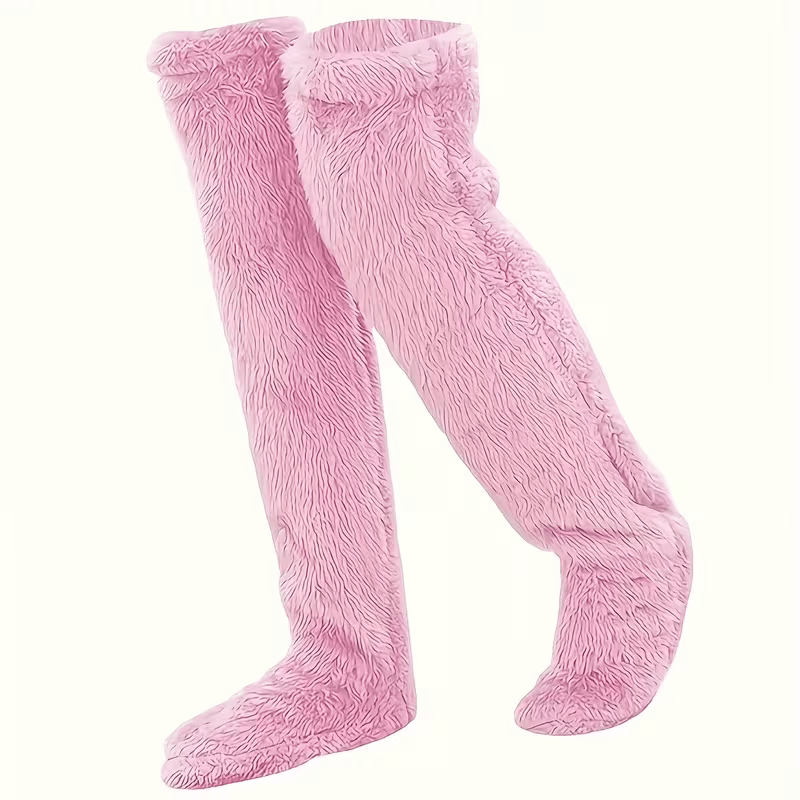 Solid, Plush Thigh-, Warm And Thick Knee-high Socks, Women's Hosiery And Stockings