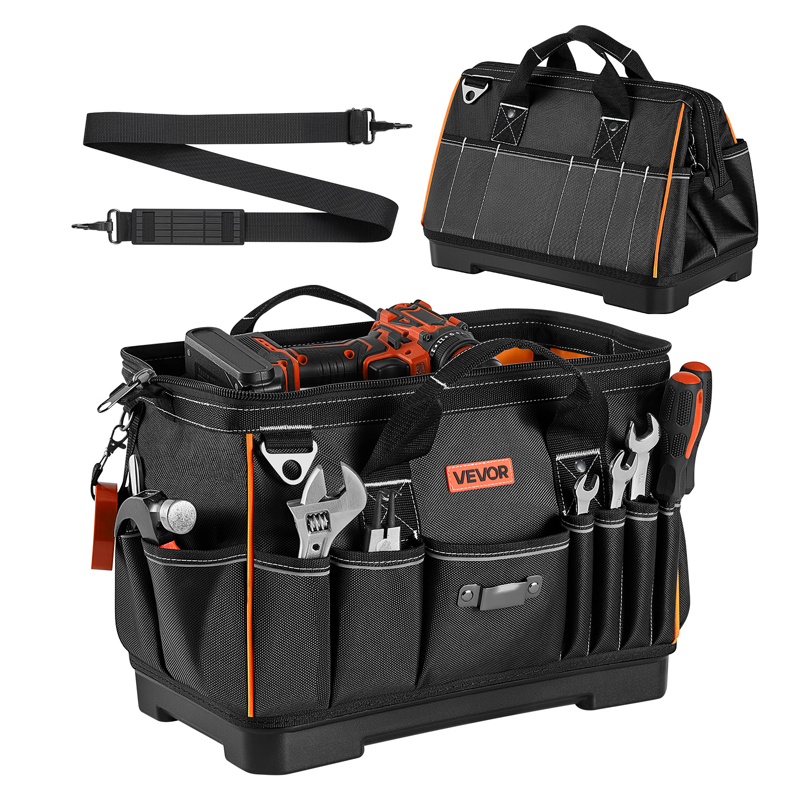 Vevor Tool Bag, 16.1 Inch, 33-pocket Portable Large Tool Box Organizer Storage, Toolbox With Base, Zipper, Adjustable Shoulder Strap , For Men Women Dad Husband Fathers Day