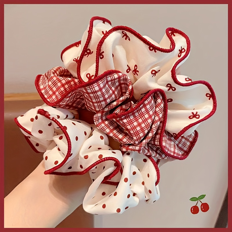 Set of 3 Premium Hair Accessories, Polka Dot Ponytail Holder