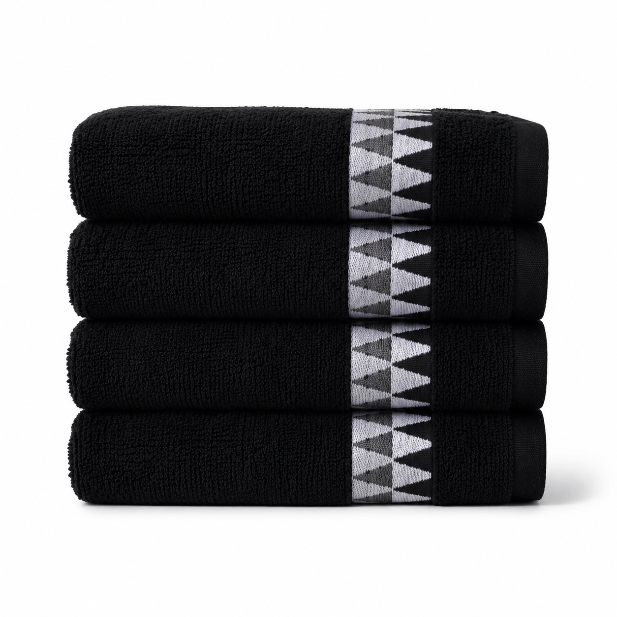 Black Cotton Towel with Geometric Border, Turkish Cotton Available