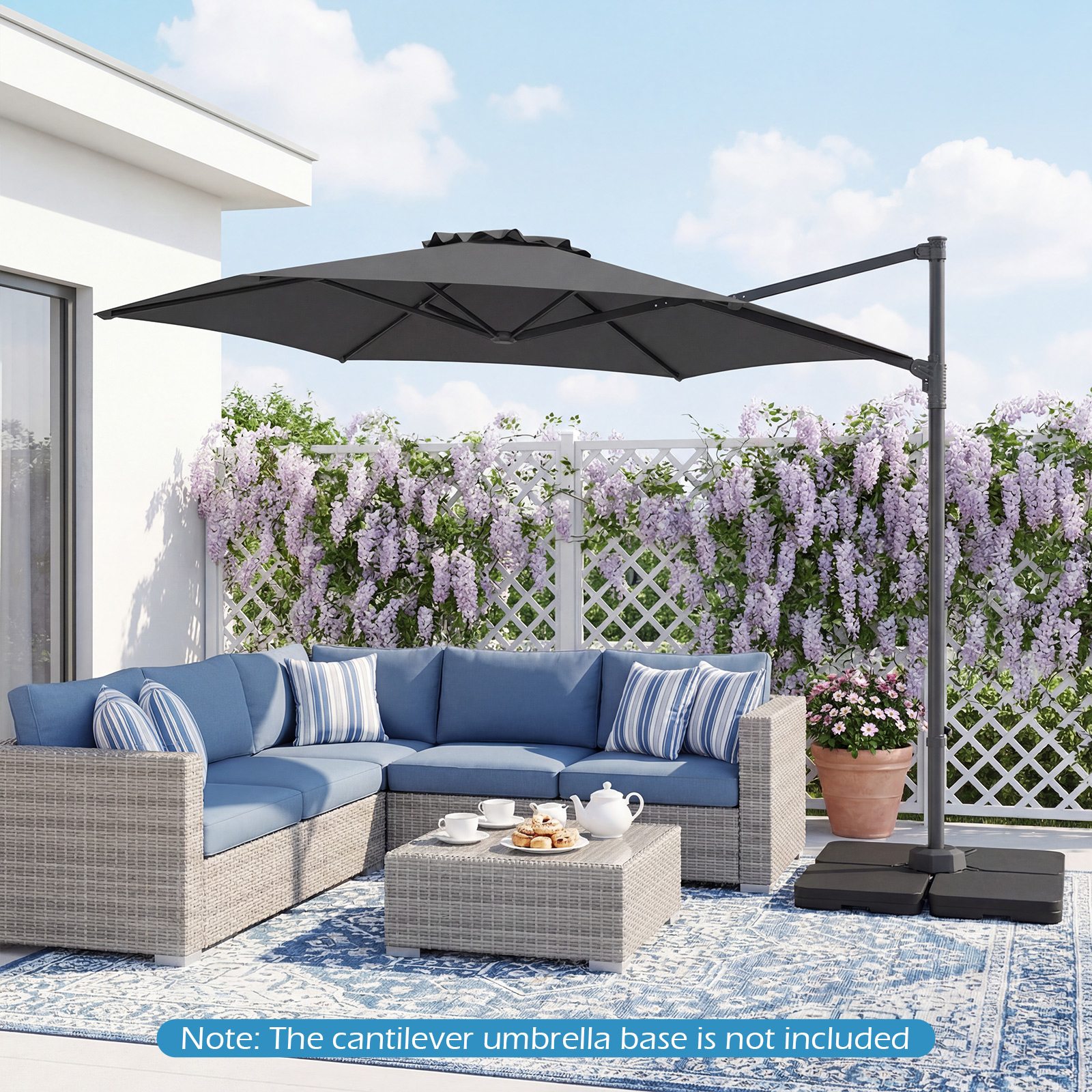 Image of 305 Cm Patio Cantilever Umbrella, Large Offset Hanging Umbrella W/ 360° Rotation, Air Vent, Cross Base Included, Heavy-duty Outdoor Sun Shade For Backyard Poolside Garden Deck