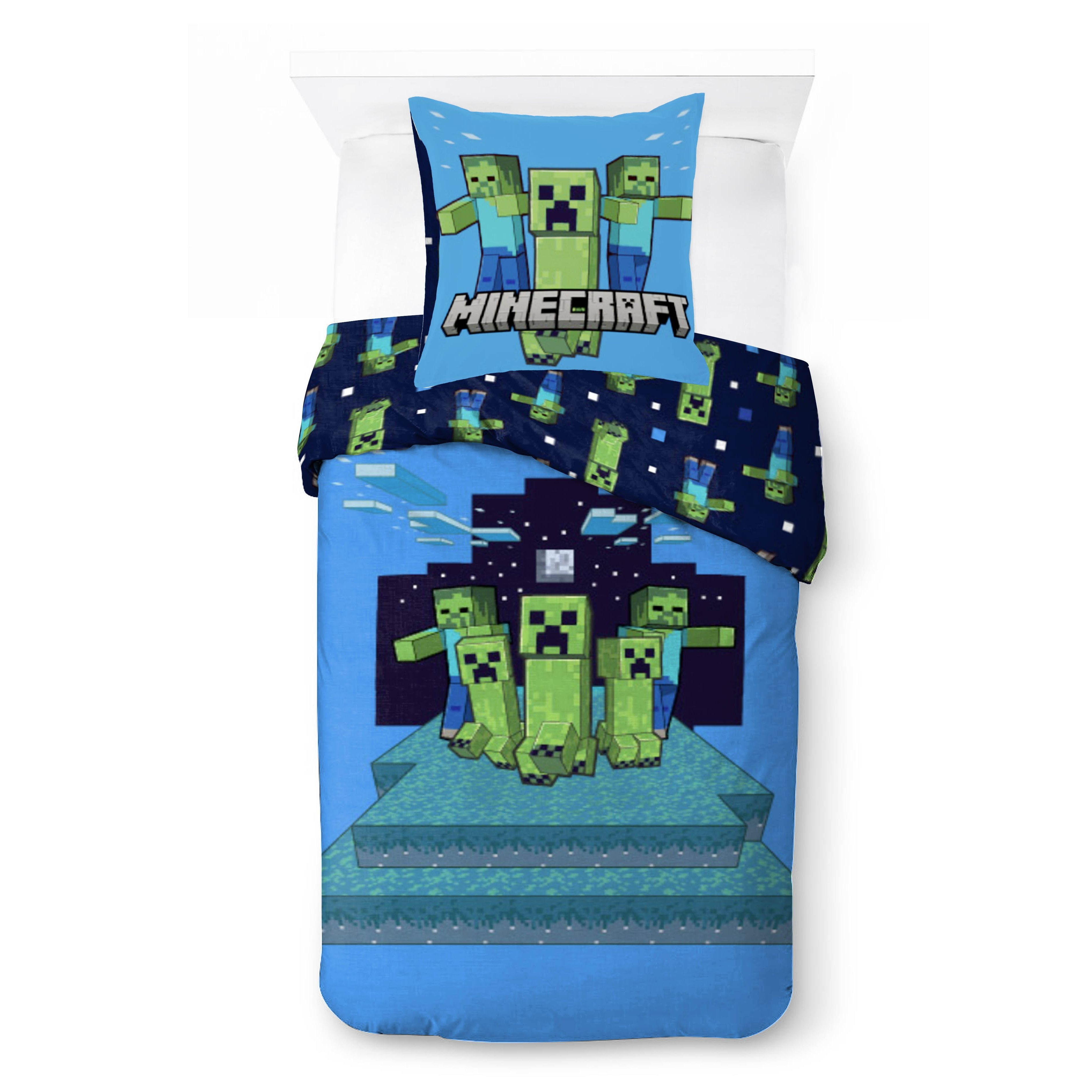 Image of "night Schemes" Reversible Duvet Cover Set Bed Sheet 135x200 Pillowcase 80x80 100% Creeper Gaming Bedding For Kids Boys Girls