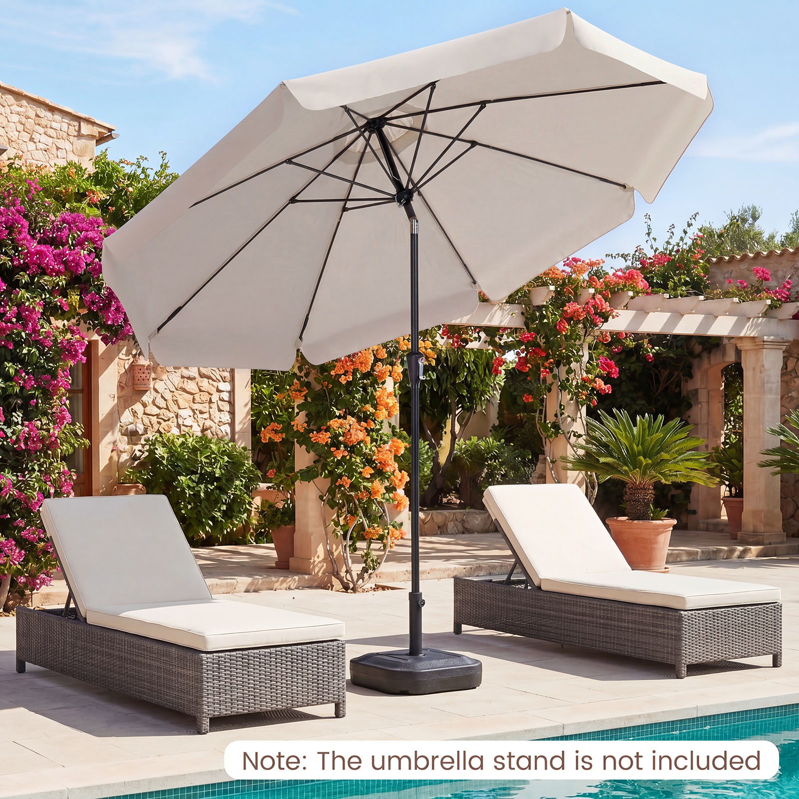 Image of 305 Cm Scalloped Patio Umbrella, Table Umbrella W/ Push Button Tilt, Crank, 8 Fiberglass Ribs, Vented Canopy, Outdoor Sun Shelter For Backyard, Garden, Beach, Poolside