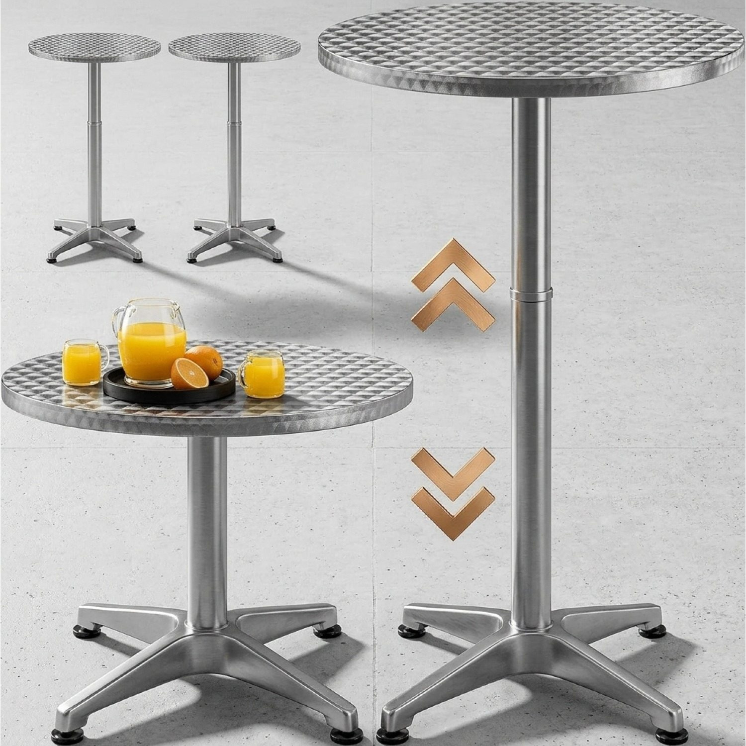 Image of 2-piece Set Height-adjustable Bar Table 70cm / 115cm, Stable Aluminum, Round Ø60cm, Weatherproof Outdoor 2-in-1 Bistro Table, Beer Table, Bar Table, Party Table