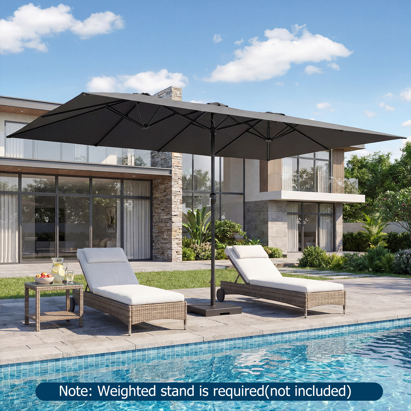 Image of 426 Cm Double-sided Patio Umbrella W/ Crank Handle, Vented Tops, Large Outdoor Rectangle Market Twin Umbrella W/ 10-rib Metal Structure, Table Umbrella For Poolside Lawn Garden Commercial Use