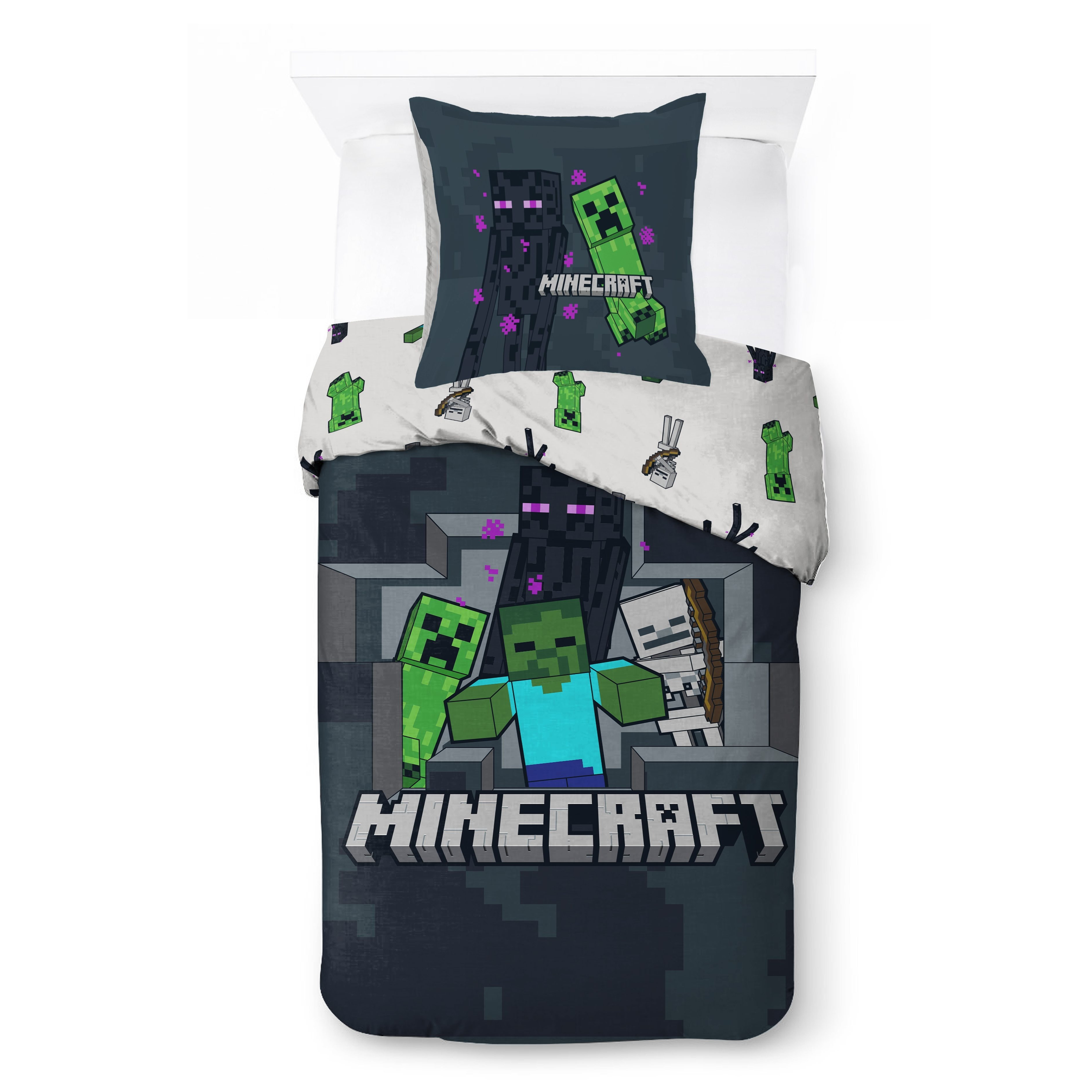 Image of "last Block Standing" Reversible Duvet Set Bed Sheet 135x200 Pillowcase 80x80 100% Creeper Gaming Bedding For Kids Boys Girls