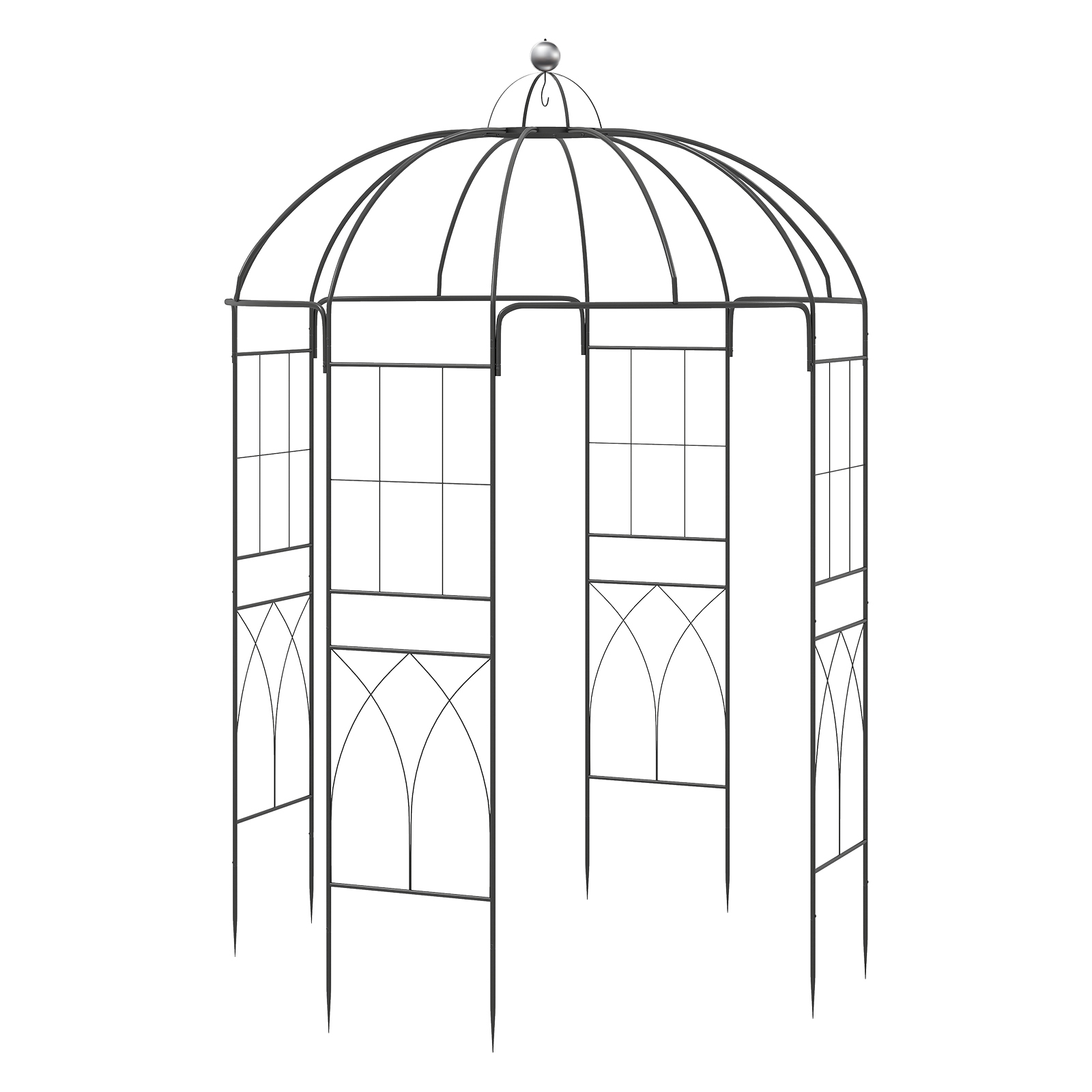 Image of Metal Rose Arch, Climbing In Birdcage Shape, Garden Arch With Ground Anchors, 4 Trellises And Decorative Hooks, 203 X 203 X 296 Cm