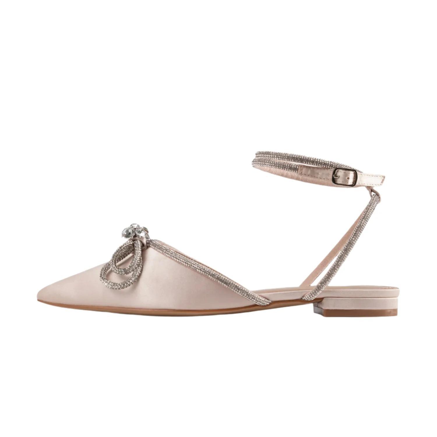 Image of Armell Flat Lace Up Pump In Nude Satin