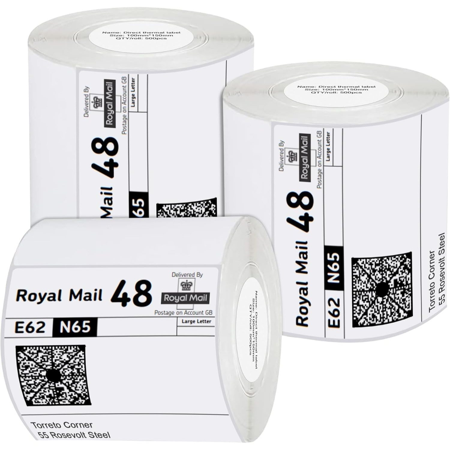 TEMU Rouleau de papier d'étiquettes thermique direct – Étiquettes auto-adhésives blanches tube 4 × 6 pouces, 250 pcs par rouleau, 2 rouleaux pour un
