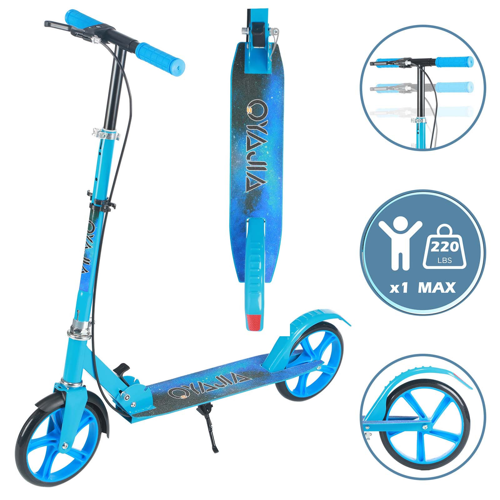 Image of Sturdy Metal Roller, 94-103cm Height Adjustable & Foldable With Stand And Brake - Sporty Teen & Adult Scooter For Up To 100kg, Multiple Colors