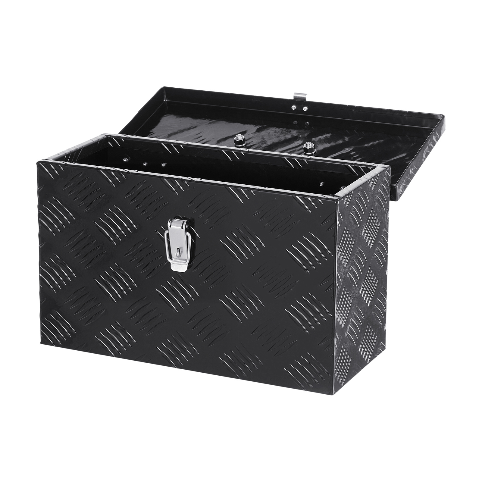 Image of Vevor Heavy Duty Aluminum Truck Bed Tool Box, Stripes Plated Tool Box With Side Handle And Top Handle, Storage Toolbox Chest Organizer For Trailer, Pickup, Rv, 16"x7.5"x10" (406x190x254mm), Black