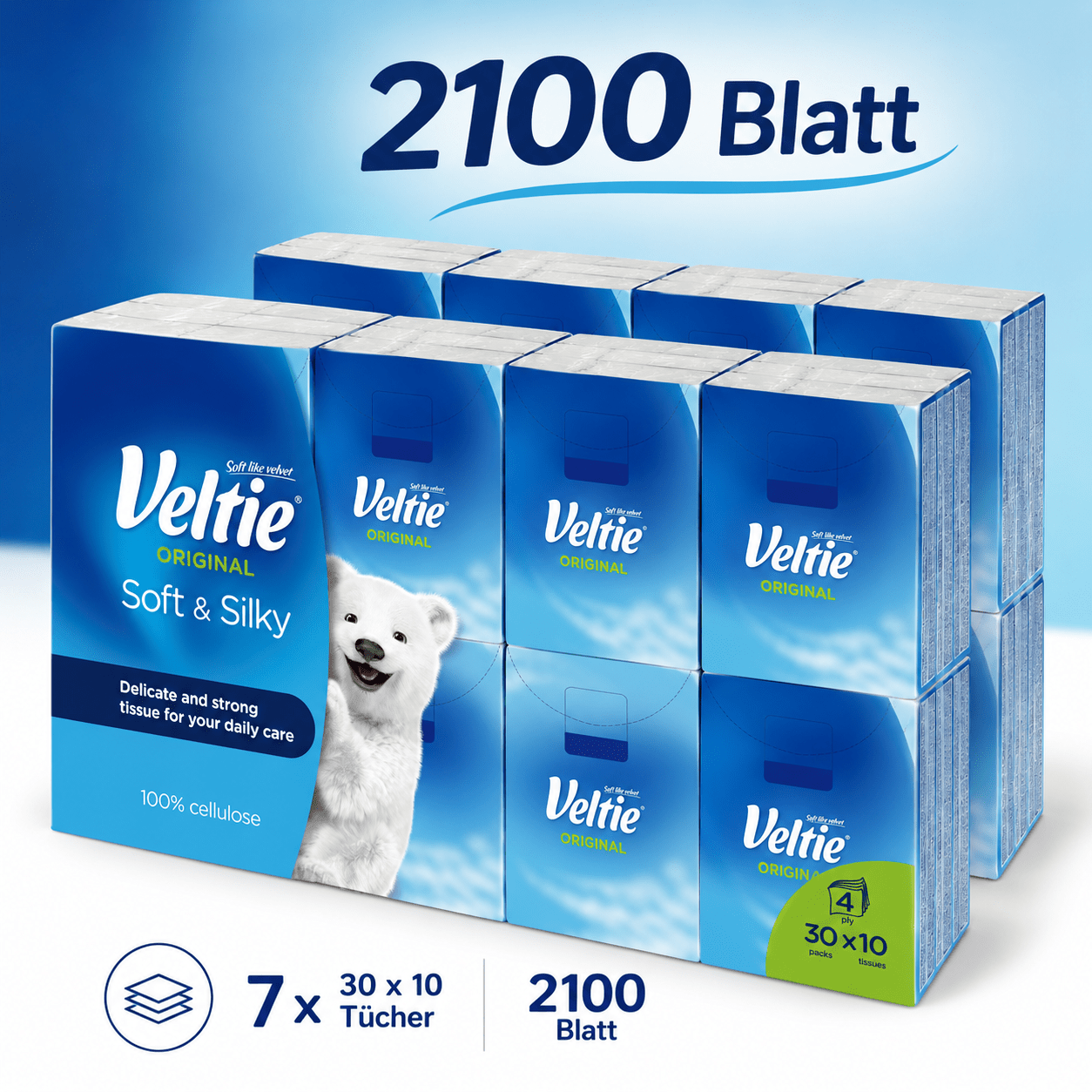 Image of Velvet Handkerchiefs 7-pack, 2100 Sheets, Soft Disposable Facial Tissues, Hygienic Cosmetic & Paper Tissues