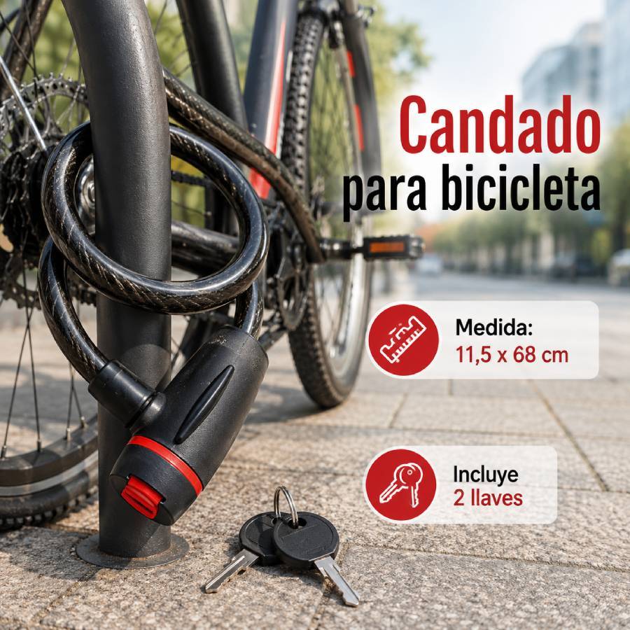 TEMU Candado antirrobo para bicicletas, motocicletas y patinetes. Cable de acero de seguridad, negro, 18 mm × 1,0 m, 11,5 mm × 68 cm.