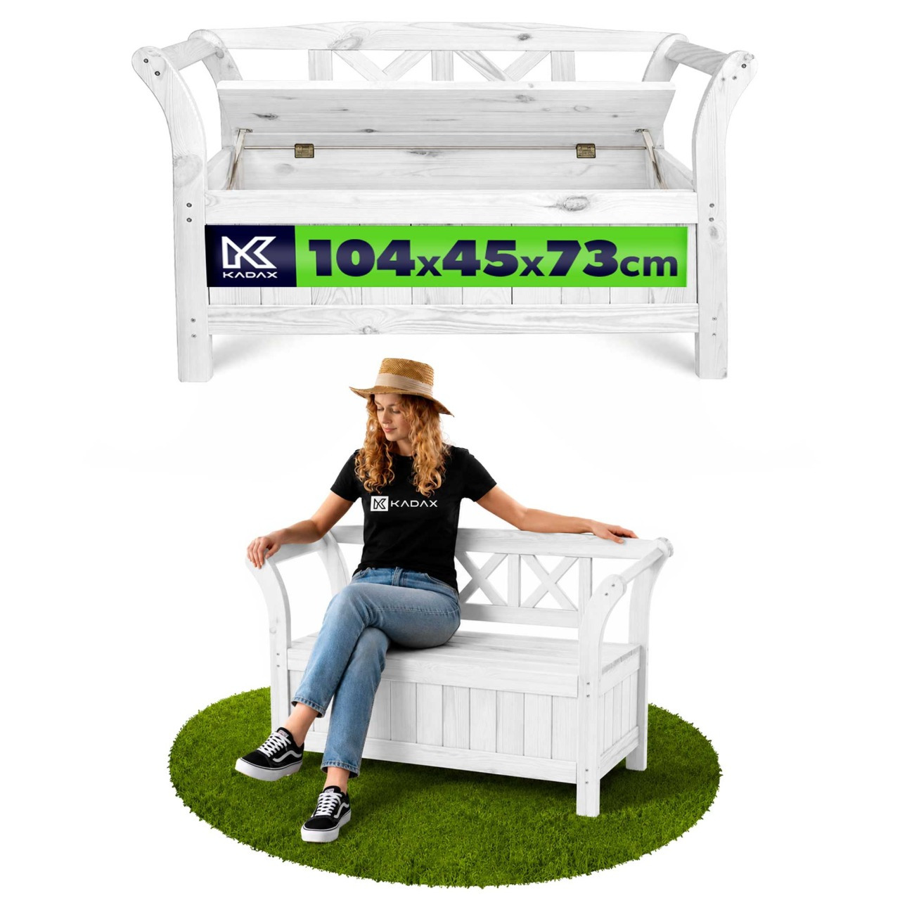 Kadax Wooden Garden Bench With Storage Box And Backrest For Terrace 119 Cm