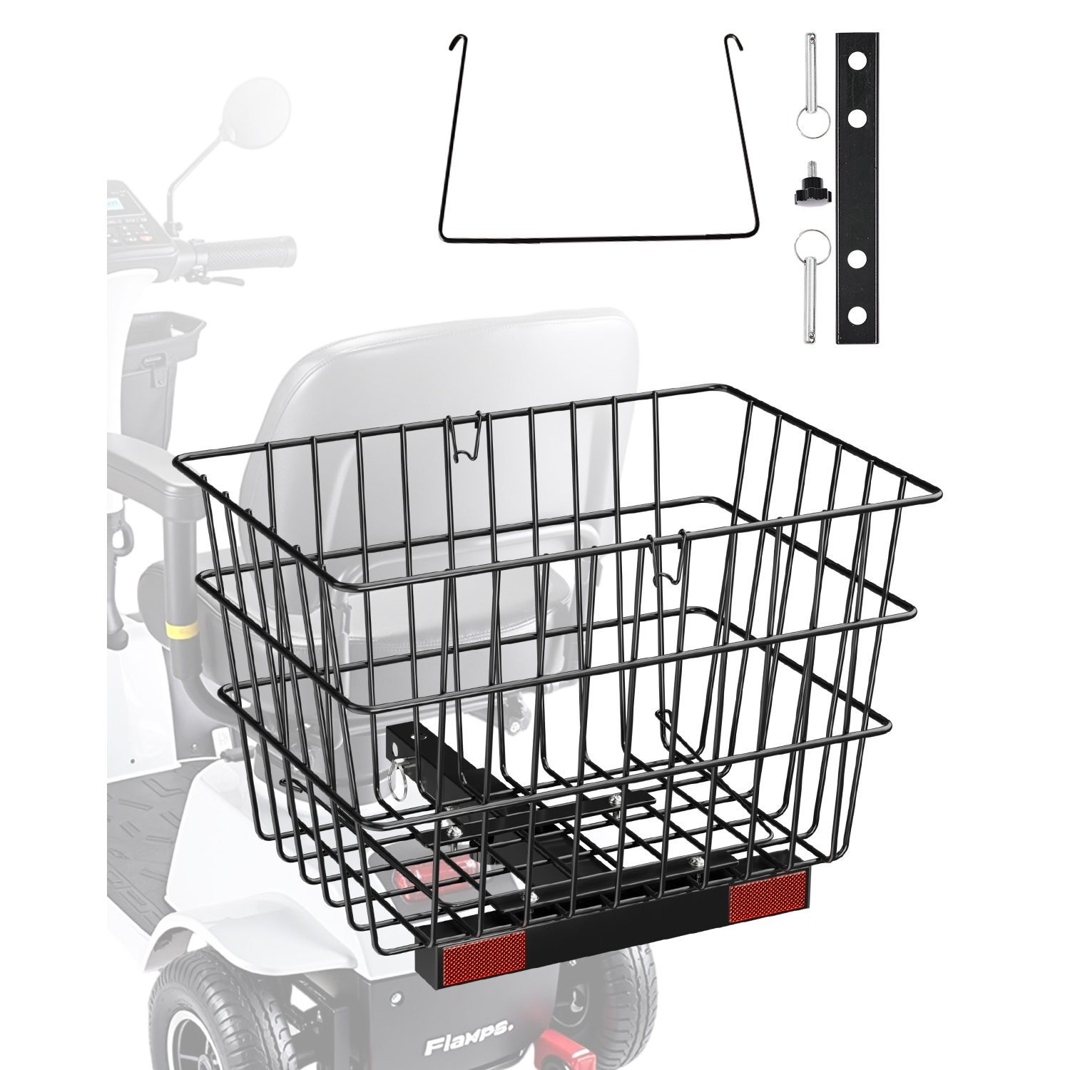 Image of Vevor Scooter Rear Basket, Heavy Duty Metal Wire Basket With Handle, Spacious Cargo Basket, Works With 1-inch Receiver, Compatible With Most Golden, Drive & Scooter