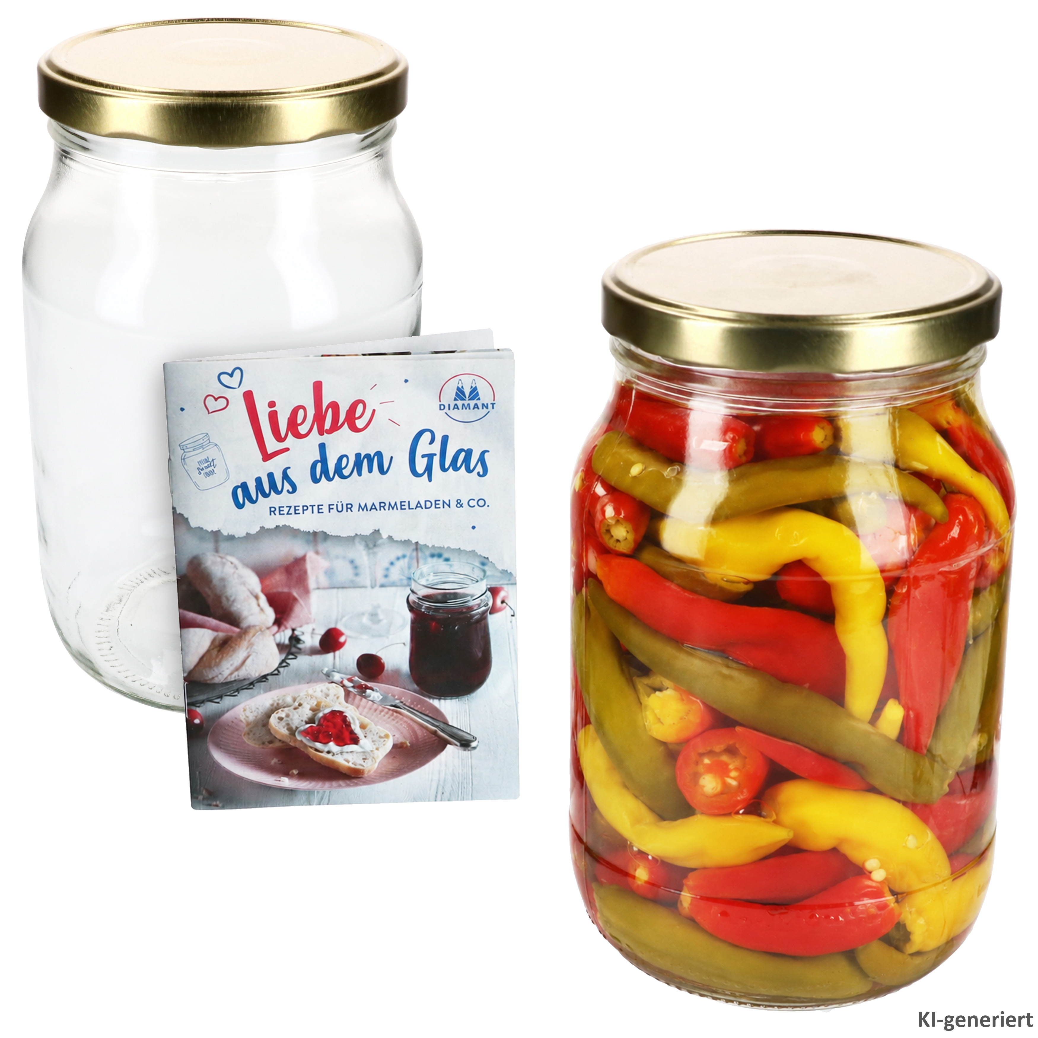 Image of 2-piece Set Of 1.7l Canning Jars With To 100 Lids In Gold & Recipe Booklet, Clear Glass Jars For Canning, Preserving, And Fermenting