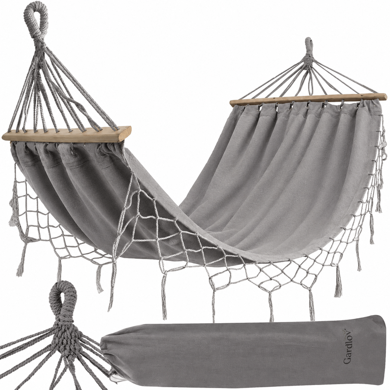 Garden Hammock Xl With Bars, Length 270 Cm, Load Capacity 200 Kg, Grey, For Relaxation