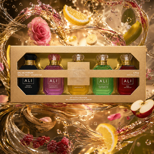 artikel foto set van 5 dames eau de parfum 30ml – rokerige oud, fluwelen roos, smakelijke , exotische & fruitige rode
