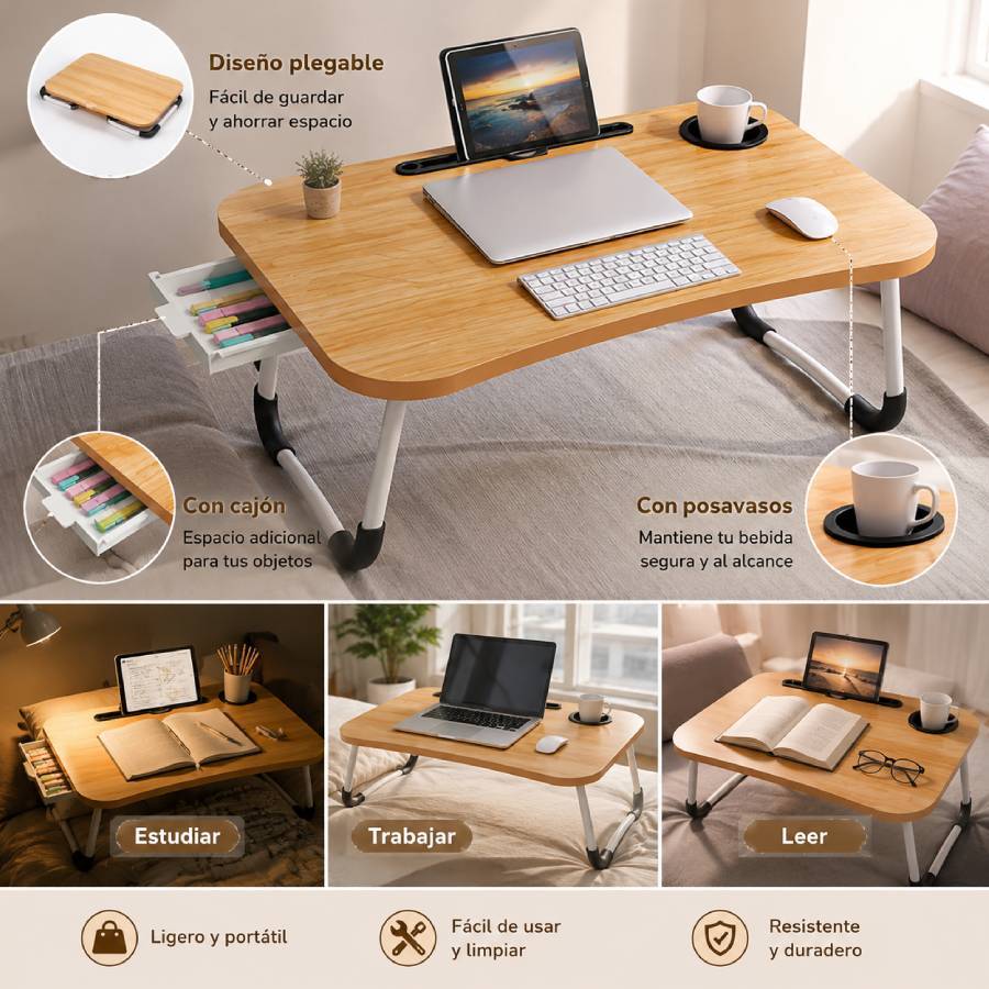 TEMU Folding Computer Desk | Laptop Bedside Table Tray | Folding Portable Laptop Desk | Convenient For Eating Breakfast In Bed/sofa | 60×40×26 Cm.