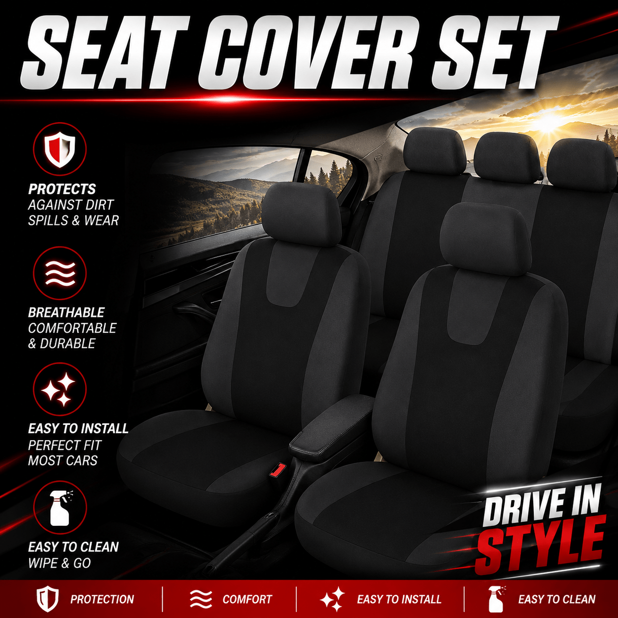 Protective Seat Covers And Cushions For Citigo, , , , , Octavia, Rapid, , Superb, , And Berlingo, C1, C2, C3, C4, C5, C6, C8, Ds3, , , (black)
