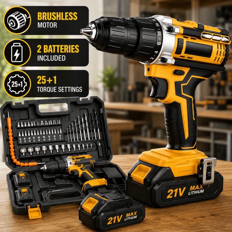 29pcs cordless hammer drill set cordless   8 clamp free drill set drill driver with 2 batteries and 1 storage box electric screwdriver set 25 3 actuator 3 in 1 function variable speed led light hammer drill for drilling and screw drive
